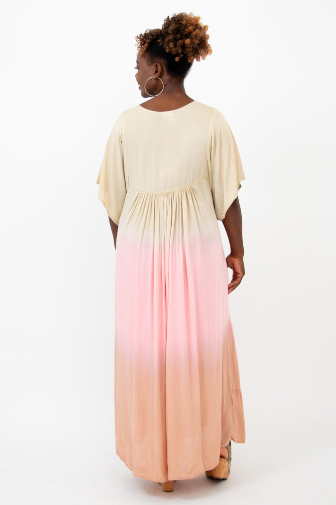 Empress Dress - Tan Dip Dye Maxi Dress for Women | Boho Chic Summer Dress for Beach, Wedding & Special Occasions