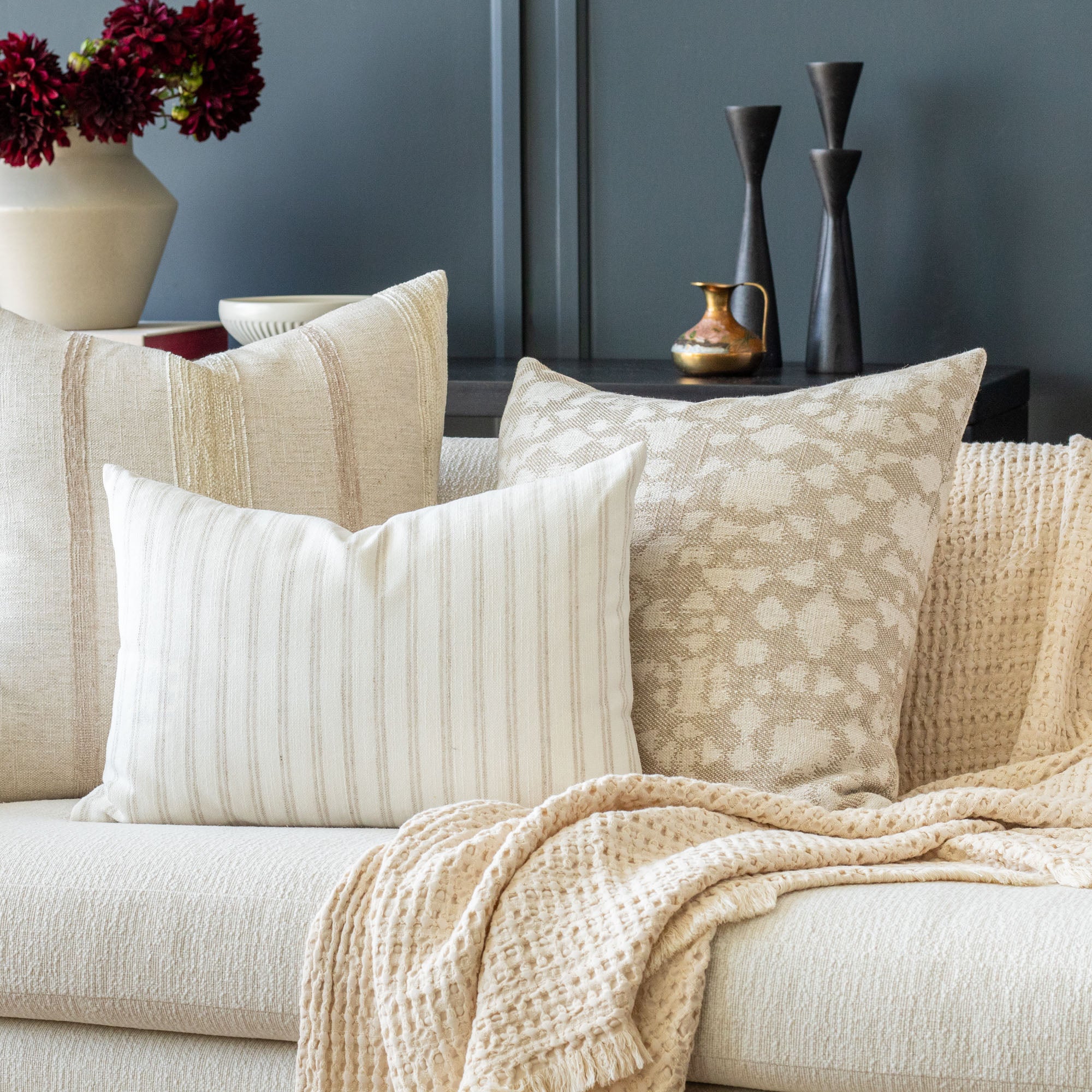 Astrid 20x20 Inch Decorative Throw Pillow Cover - Natural Linen Square Cushion for Sofa, Bed, Living Room & Home Decor