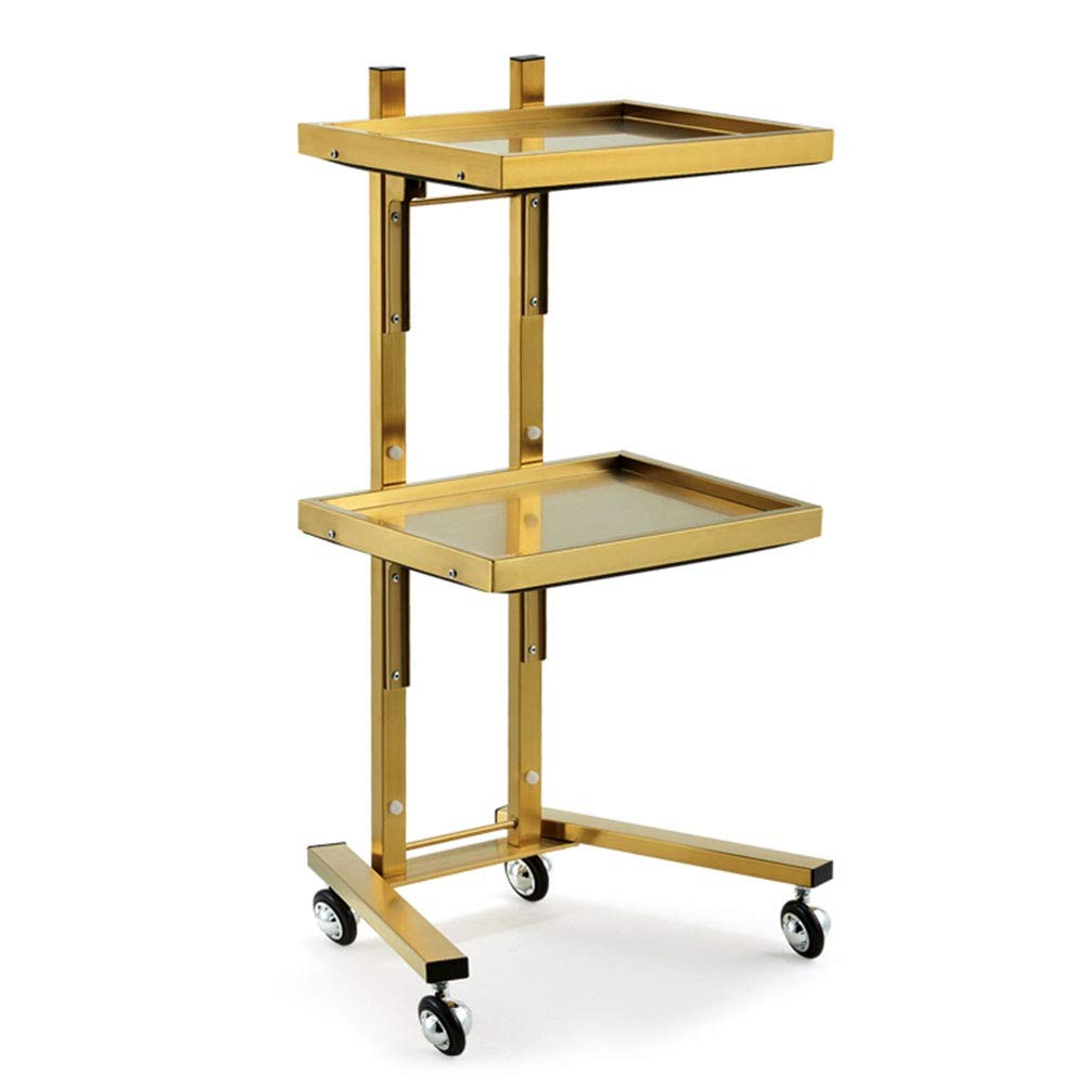 Stainless Steel Folding Hair Trolley on Wheels - 70kg Capacity Beauty Salon & Barber Shop Rolling Cart with Locking Brakes (Gold) - Perfect for Mobile Styling, Spa Treatments & Salon Organization