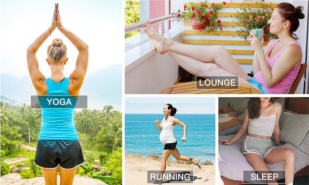 FitGlam Women's Maternity Shorts - Over Belly Pregnancy Lounge, Workout & Sleep Shorts with Pockets - Comfortable for Yoga, Running & Relaxing at Home