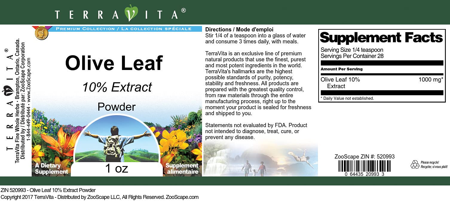 Organic Olive Leaf Powder 10% Extract (1 oz) - Natural Immune Support & Antioxidant Supplement | Vegan, Non-GMO | Great for Smoothies, Teas, and Wellness Recipes