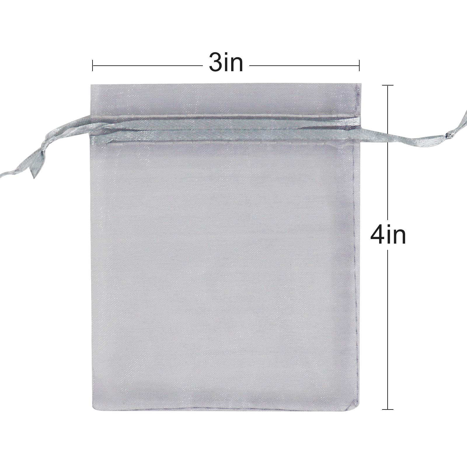 100PCS Sheer Organza Bags 3x4 Inches, Small Mesh Drawstring Gift Bags for Wedding Favors, Jewelry, Candy, Soap & Party Packaging - Elegant Gray Pouches for Lash Extensions, Lip Gloss & Sachets | Perfect for Bridal Showers, Baby Showers & Birthday Parties