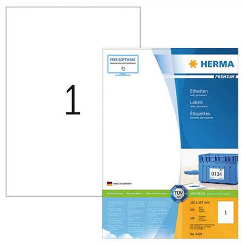 Premium A4 Label Sheets 210 x 297mm (8.3 x 11.7 inches) - 100 Sheets for Laser & Inkjet Printers - Perfect for Office, Shipping & Mailing Labels, File Organization