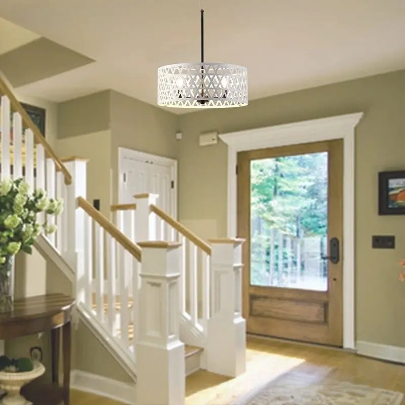 Modern Black and White Drum Chandelier - Elegant Ceiling Light Fixture for Dining Room, Bedroom & Living Room Decor