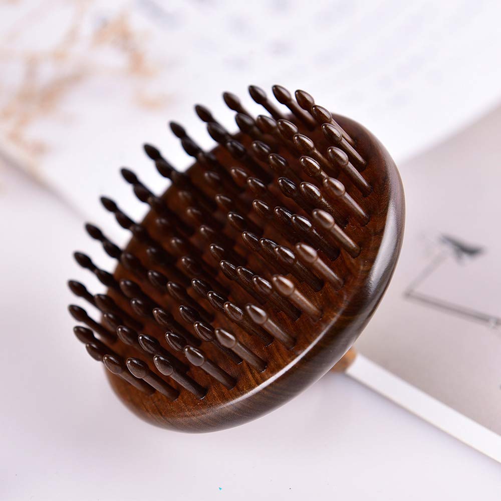 Premium Wooden Hair Comb for Women & Men - Round Shape with Inserted Teeth for Scalp Massage - Ideal for Daily Hair Care, Detangling & Relaxation at Home or Travel