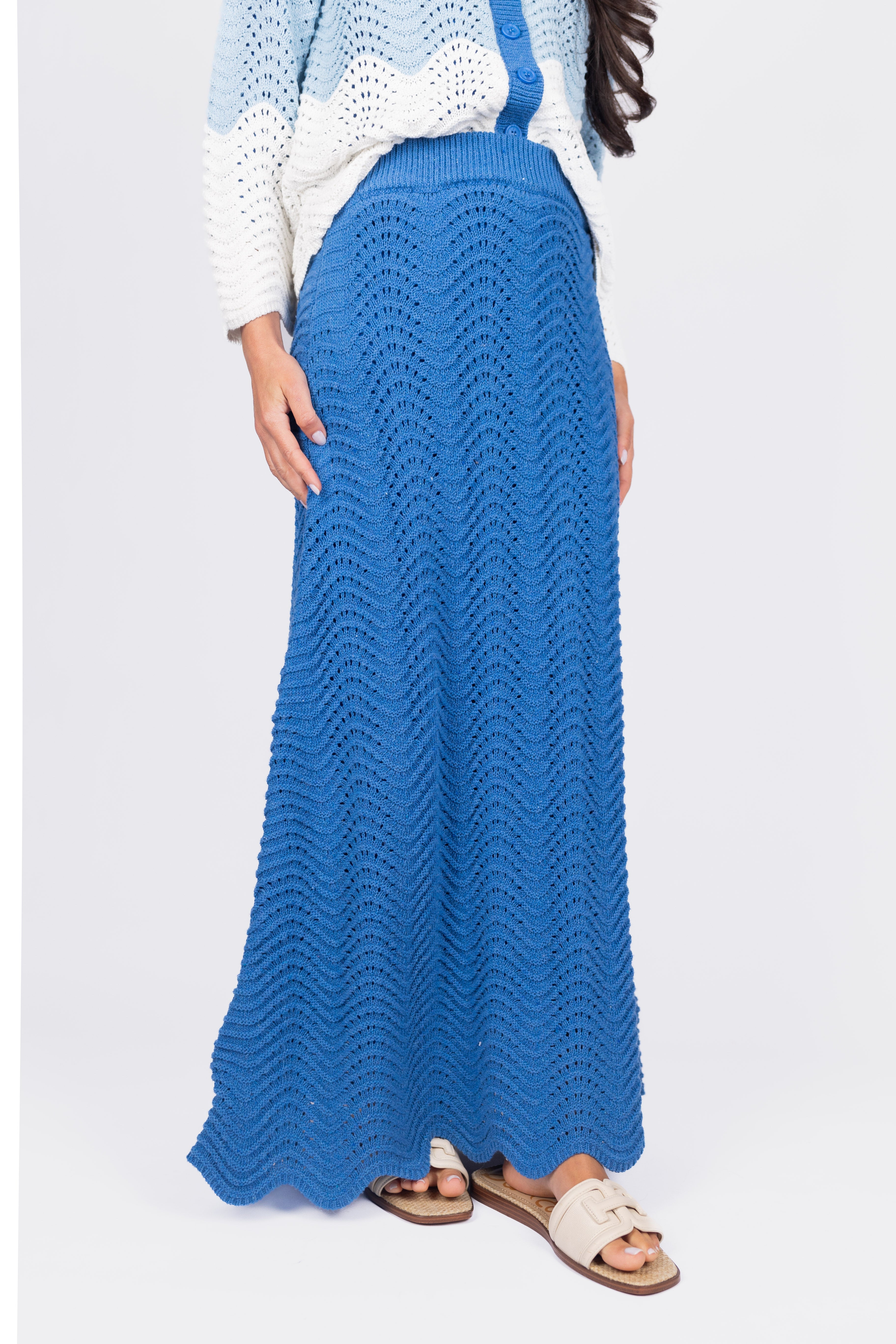 Miriam Skirt in Blue - Women's A-Line Midi Skirt for Casual & Office Wear | Perfect for Spring & Summer Outfits
