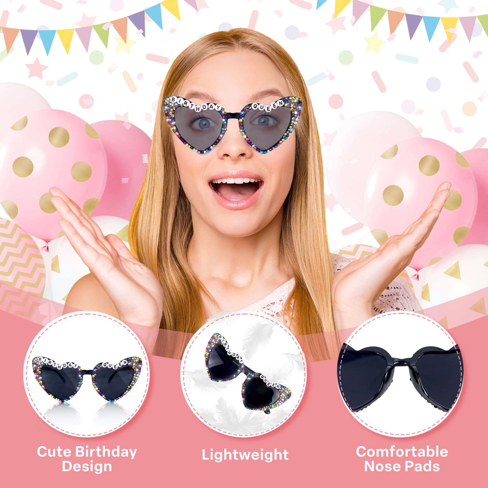 Birthday Queen Sunglasses with Crown - Women's & Girls' Birthday Glasses Headband Tiara Set - Perfect for Parties, Gifts & Decorations