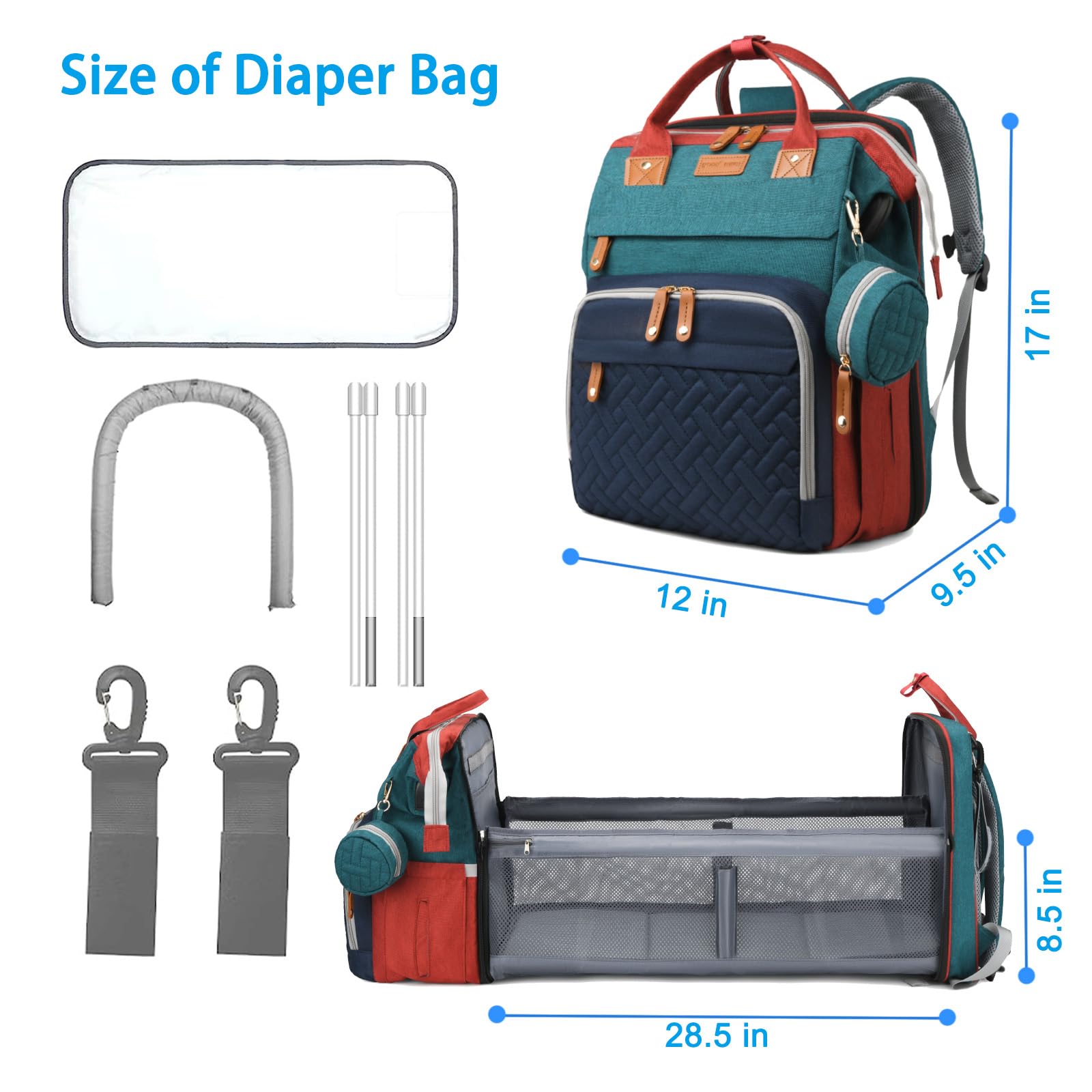 Jeryswet Waterproof Large Capacity Baby Diaper Backpack with Changing Station - USB Charging Port & Stroller Straps - Perfect Baby Shower Gift for Moms & Dads - Ideal for Travel, Daycare, and On-the-Go Parenting