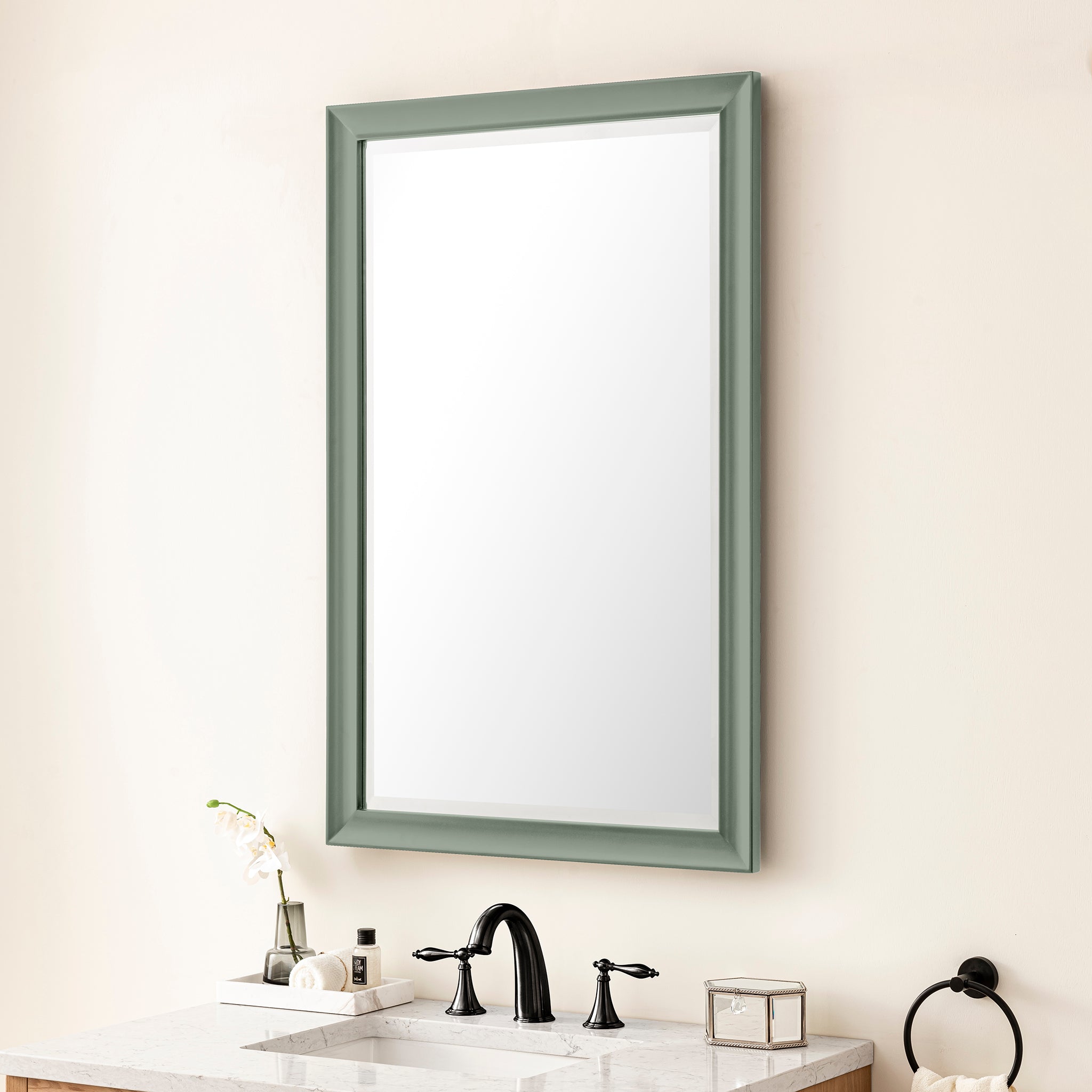 Glenbrooke 26-Inch Round Wall Mirror - Smokey Celadon Finish for Bathroom, Bedroom & Entryway Decor