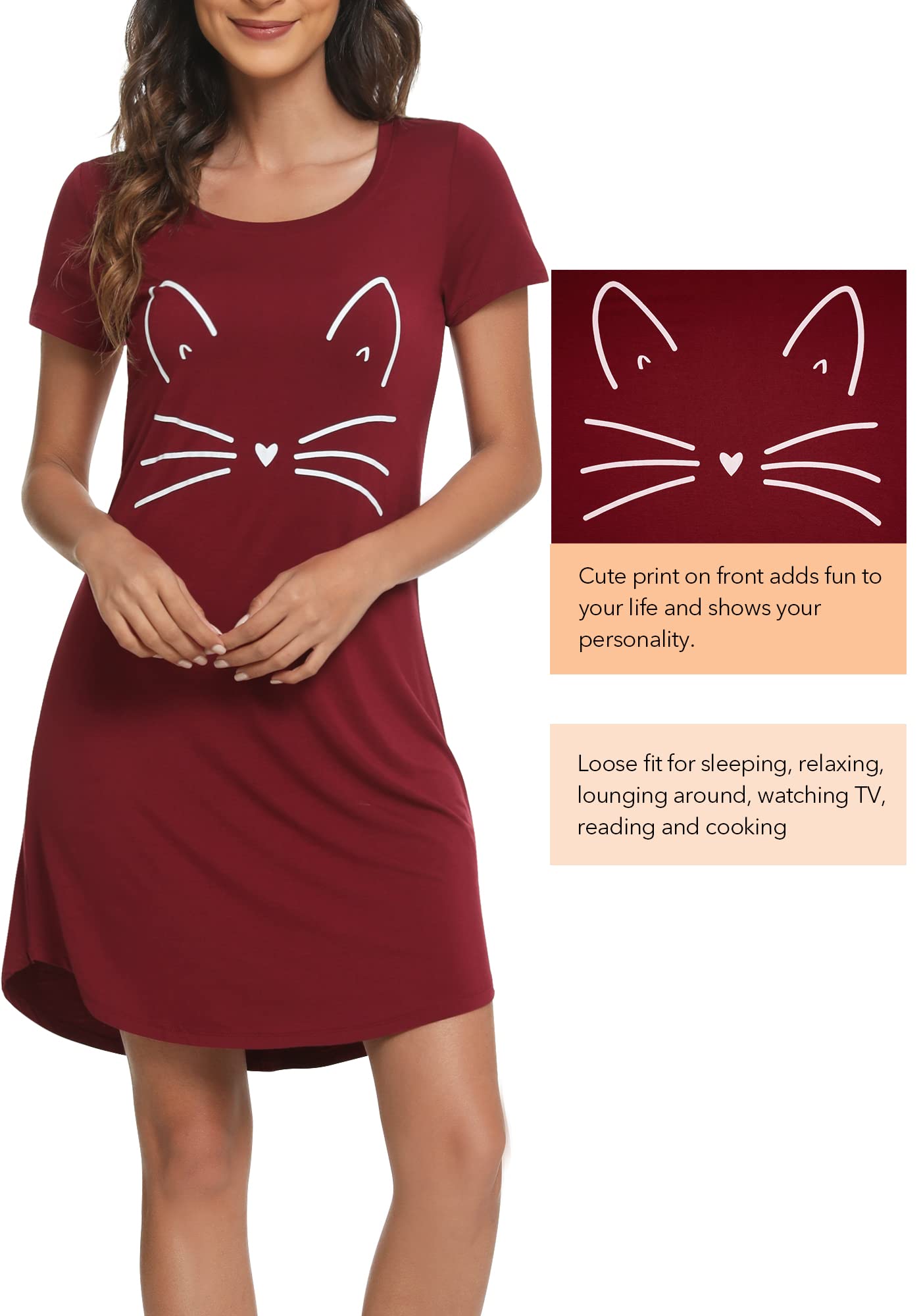 Soft Bamboo Viscose Nightgowns for Women - Comfortable Plus Size Sleep Shirts & Short Sleeve Pajamas (Sizes S-4X) - Perfect for Relaxing at Home, Lounging & Overnight Stays
