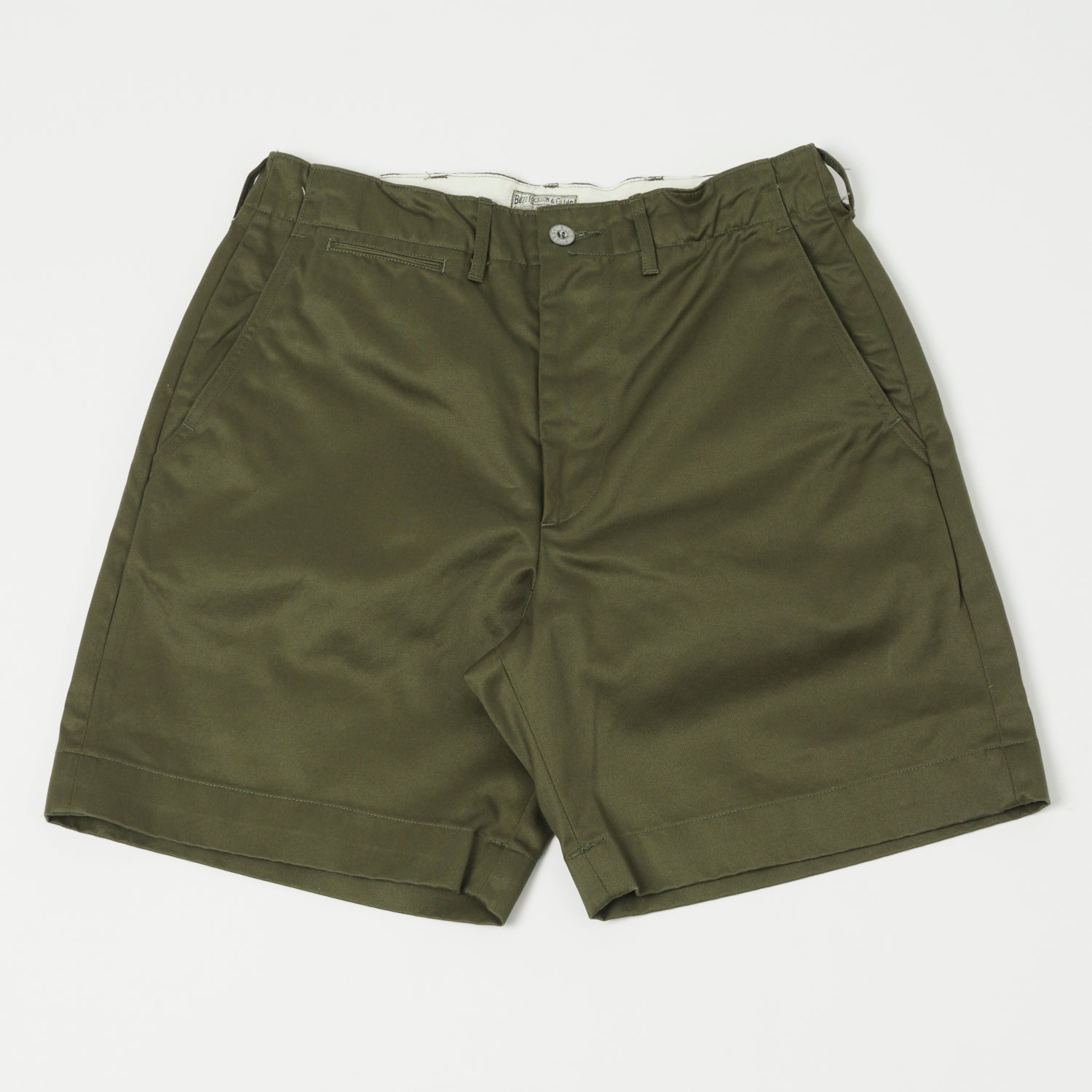 Buzz Rickson's 1945 Vintage Olive Chino Shorts - Men's Military Style Casual Shorts for Summer Outdoor Activities