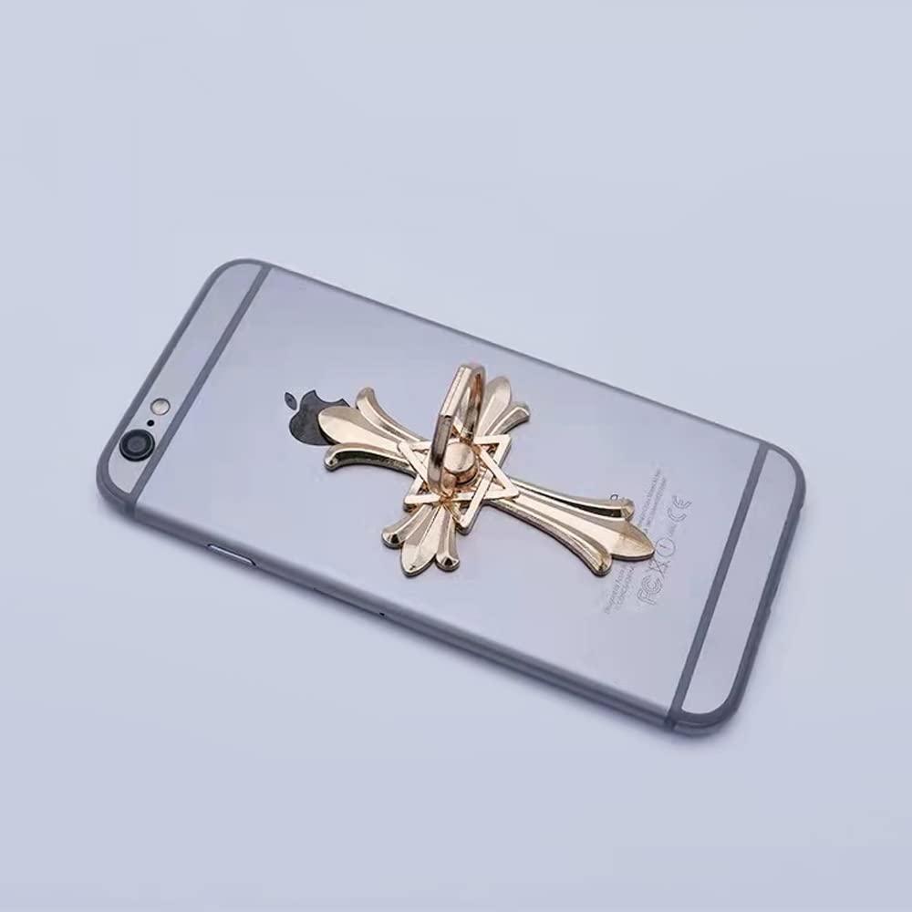 Christian Cross Phone Ring Holder Grip - Religious Cell Phone Finger Stand for iPhone & Android - Gold Catholic Phone Case Accessory for Secure Grip & Hands-Free Viewing (Perfect for Daily Commute, Church, and Travel)
