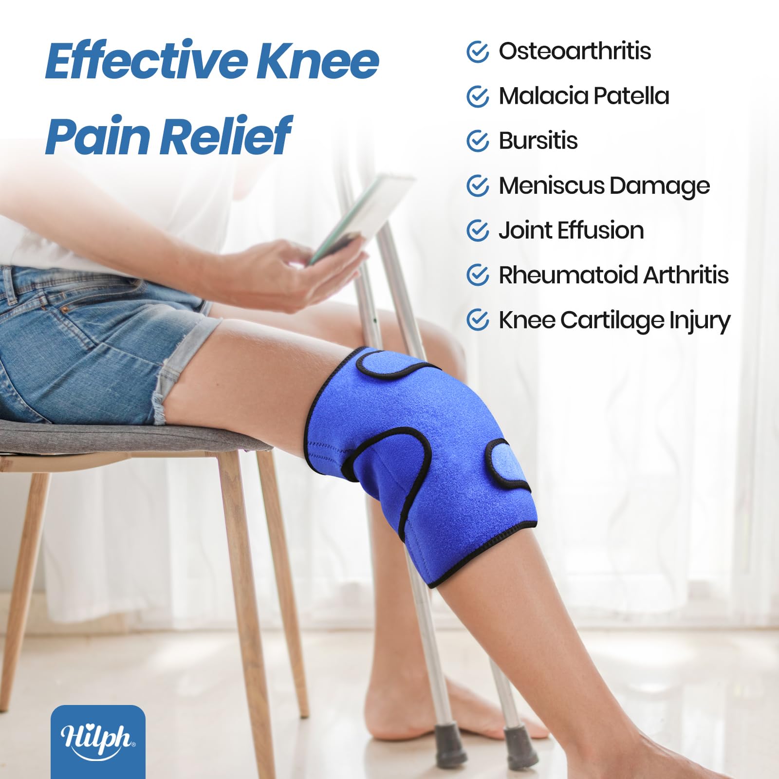 Reusable Gel Knee Ice Pack Wrap for Pain Relief - Cold Therapy for Knee Replacement Surgery, Meniscus Tear, Osteoarthritis & Bursitis | Adjustable Wrap Around Entire Knee | Blue | Perfect for Post-Surgery Recovery, Sports Injuries & Joint Swelling