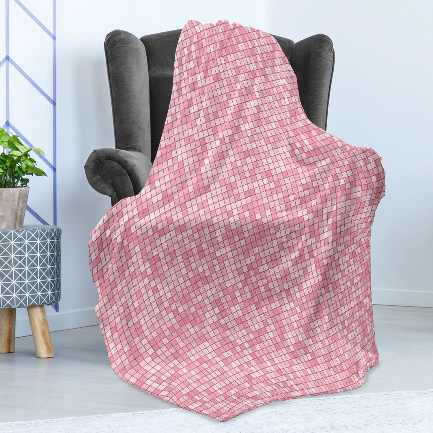 Ambesonne Pink and White Flannel Fleece Throw Blanket - 50