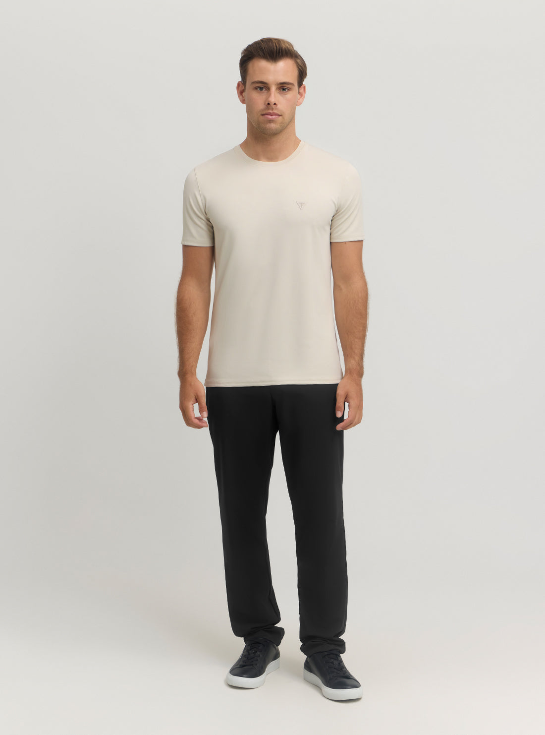 Light Beige Tech Stretch T-Shirt for Men - Breathable Moisture-Wicking Performance Tee - Gym Workout Running Hiking Outdoor Activities