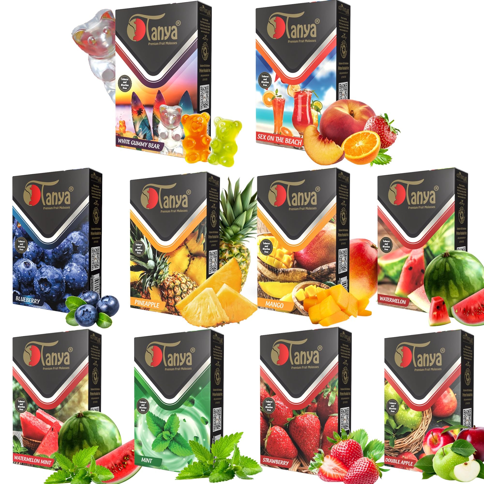 100% Nicotine-Free & Tobacco-Free Organic Shisha Hookah Flavors - 50g Fruit Mix (Pack of 10) | Delicious Natural Fruit Flavors for Relaxing Hookah Sessions at Home or Parties