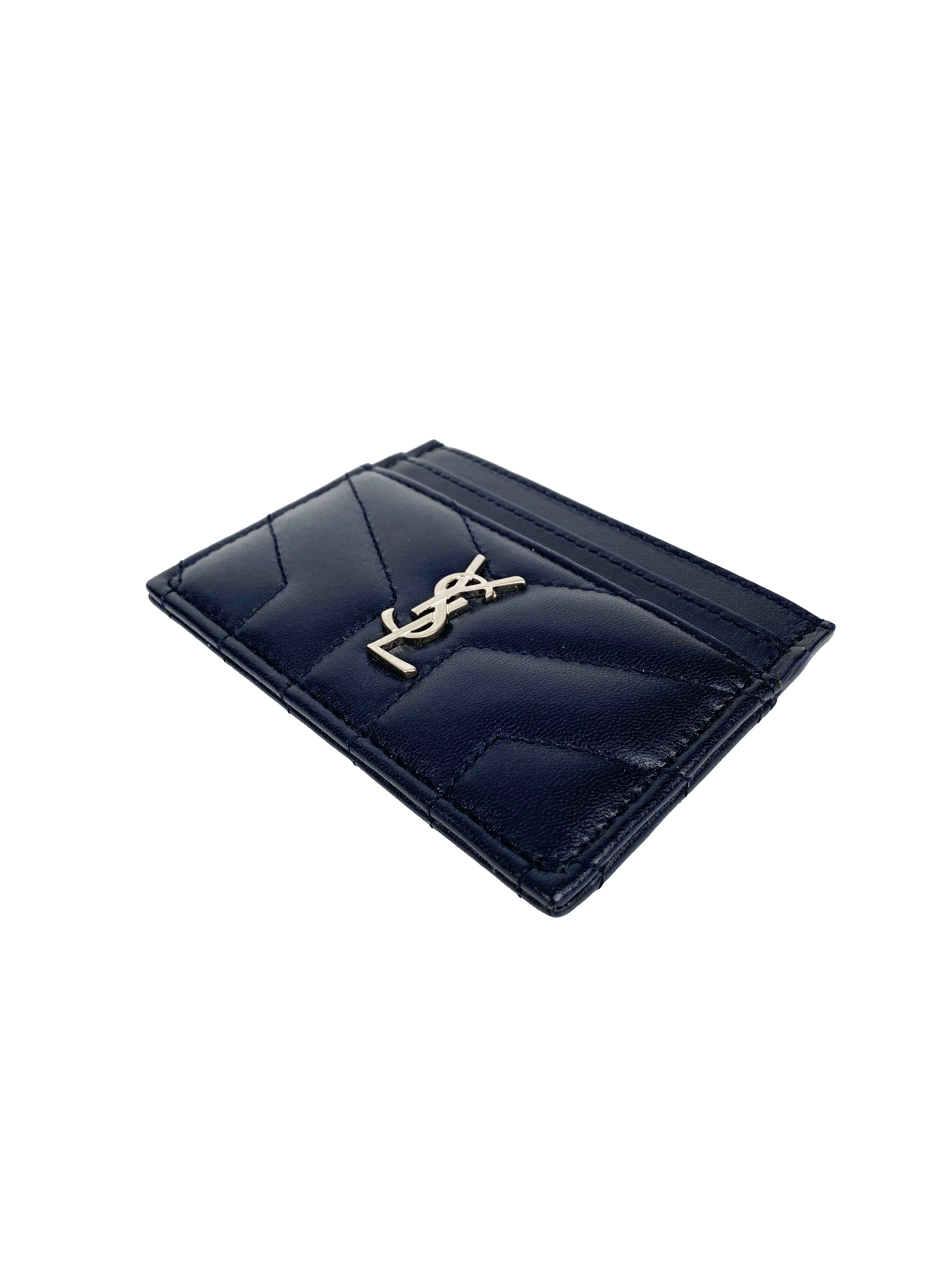 Saint Laurent Navy Chevron Cardholder - Slim Luxury Wallet for Men & Women | Perfect for Everyday Use, Travel & Gifting