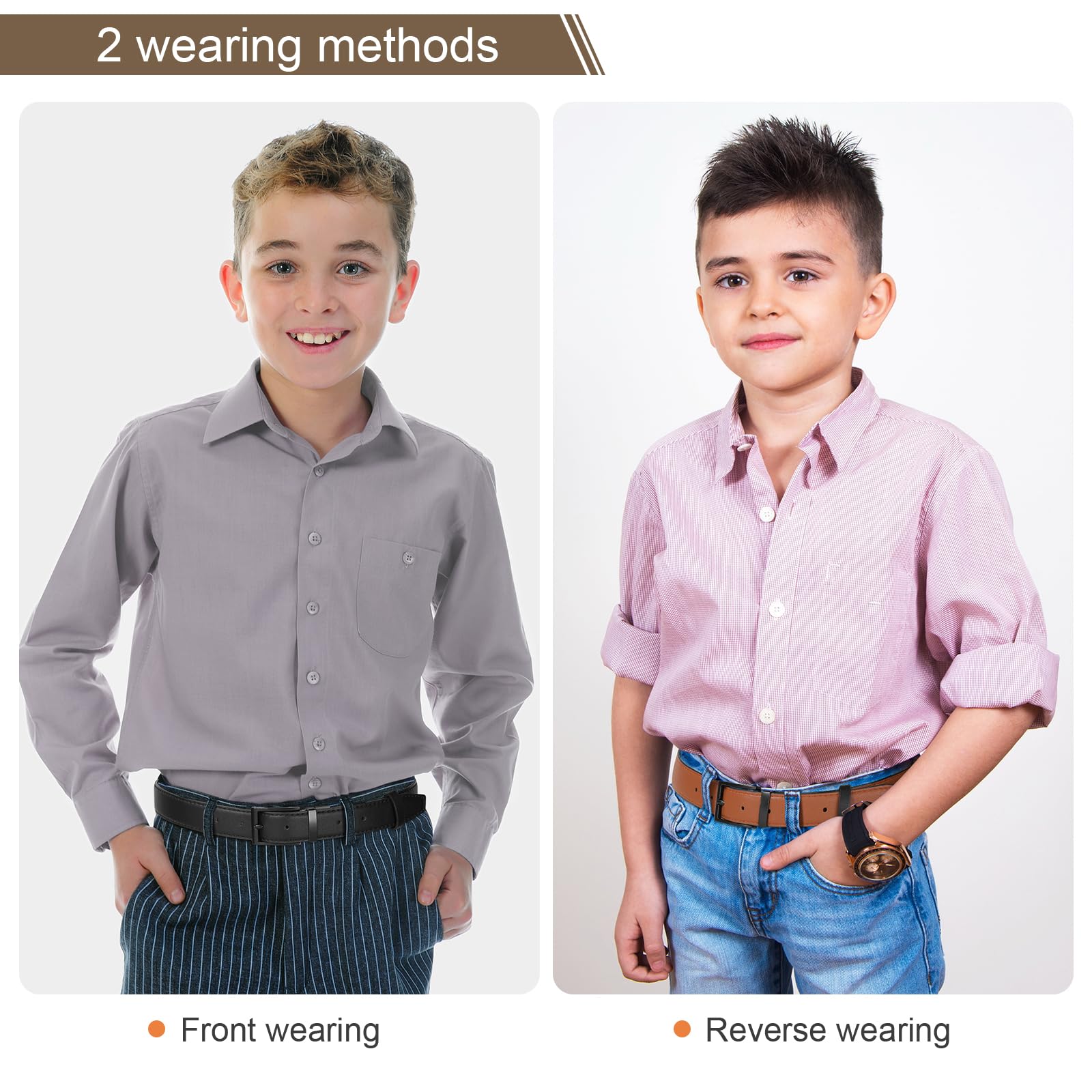 AWAYTR Reversible Kids Belts for Boys - Adjustable Black & Brown Leather Belt for School Uniform, Casual Jeans & Dress Pants | Perfect for School, Church & Everyday Wear