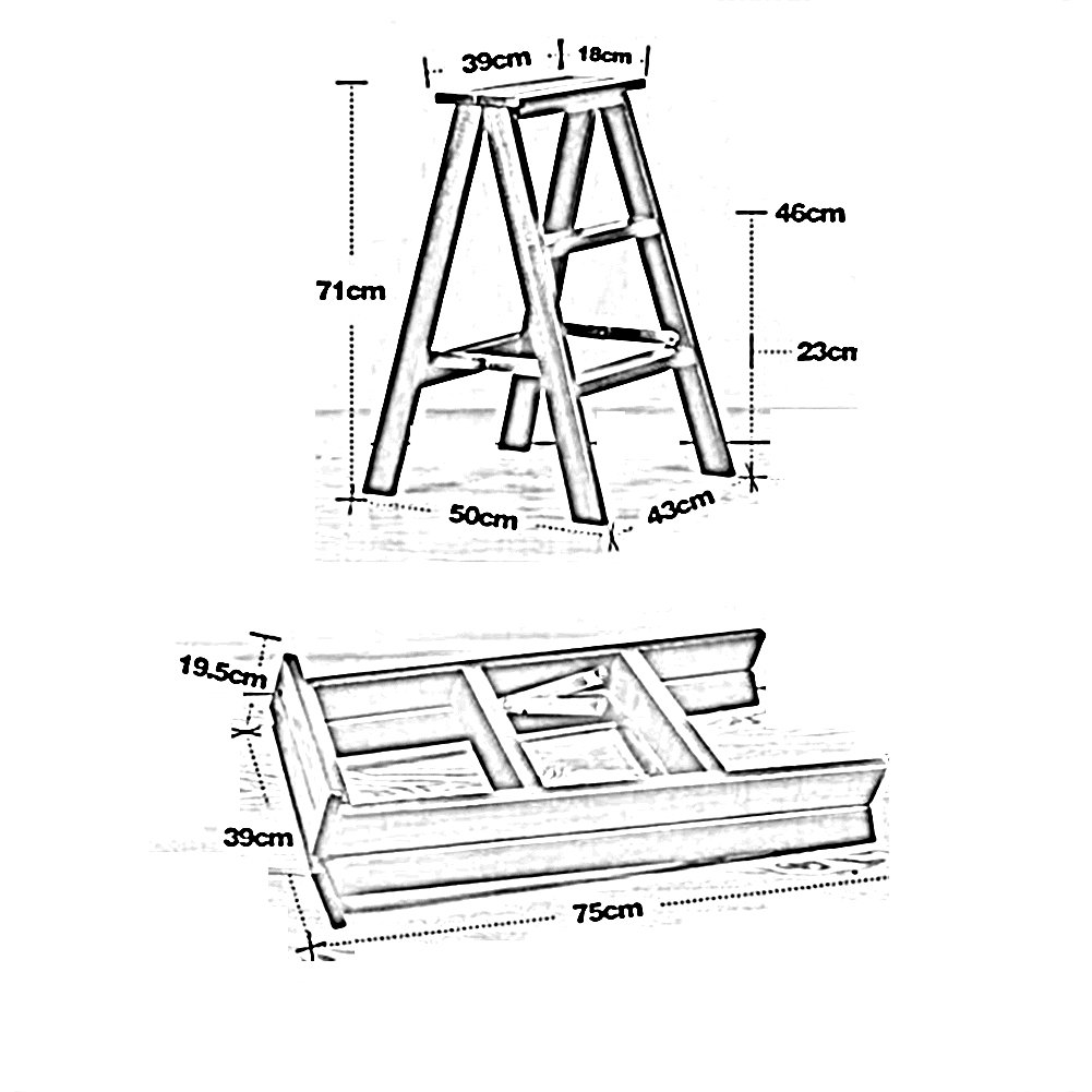 NEVKA 3-Step Solid Wood Folding Step Stool - Multifunctional Kitchen Ladder Chair, 39x50x71cm, Walnut & White (Home Use, Bathroom, Garage, Storage)