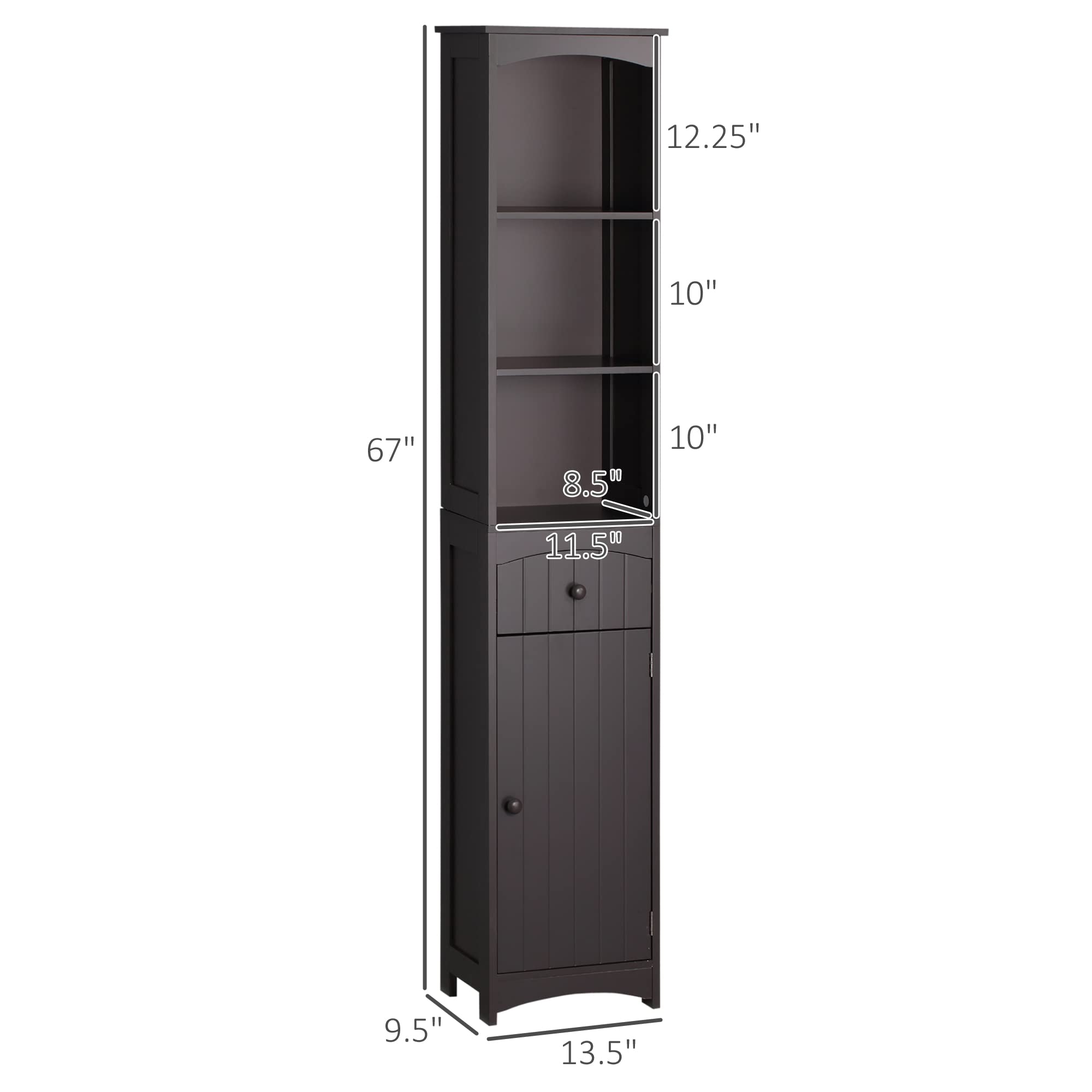 HOMCOM 3-Tier Bathroom Storage Cabinet with Drawer - Free Standing Tall Linen Tower Organizer for Bathroom, Bedroom & Laundry Room - Brown Wooden Shelving Unit for Towels, Toiletries & Home Organization