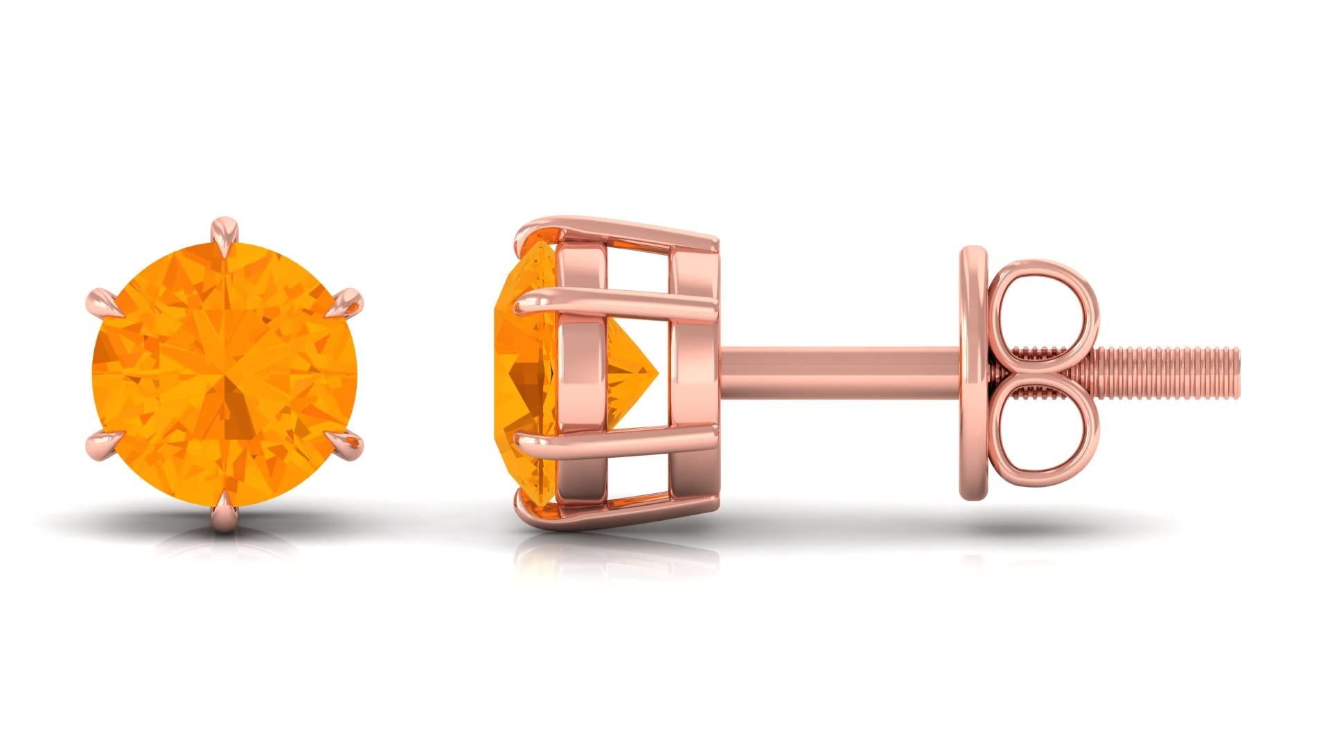3/4 CT Fire Opal Stud Earrings for Women - 4.5mm Solitaire 14K Solid Gold Earrings with 6-Prong Setting | Elegant Red Fire Opal Jewelry for Wedding, Anniversary, Birthday & Everyday Wear