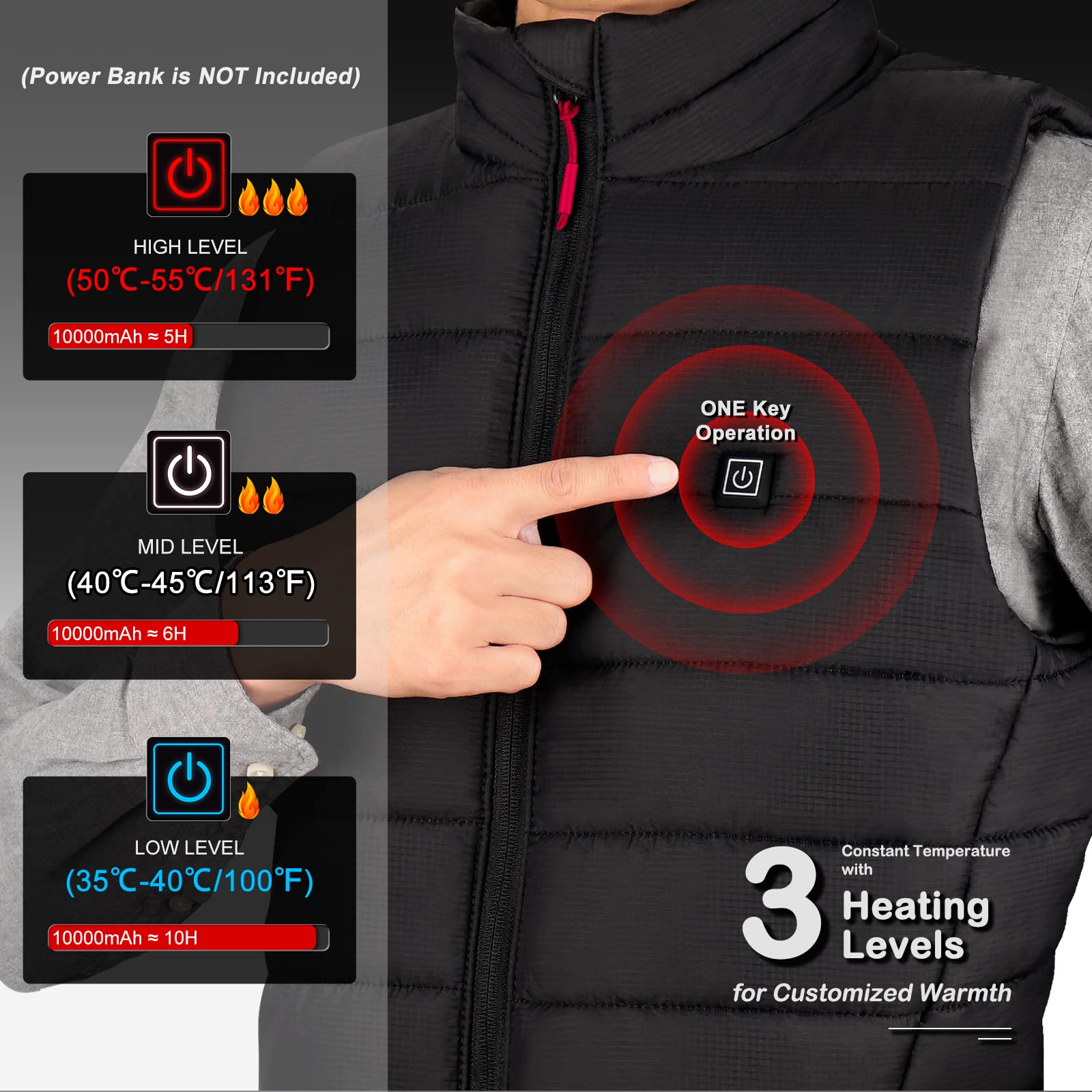 AGUG Heated Jacket for Men & Women - Electric Heated Vest with 3 Adjustable Temperature Settings, Machine Washable Winter Wear for Outdoor Activities - Skiing, Hiking, Motorcycle Riding, Hunting & Camping (Battery Not Included) - Stay Warm in Cold Weather