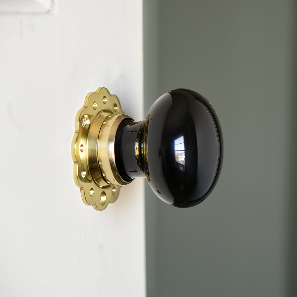Elegant Black Ceramic Door Knobs with Floral Backplates - Vintage Style Hardware for Bedroom, Bathroom & Interior Doors - Perfect for Home Decor & Renovation Projects