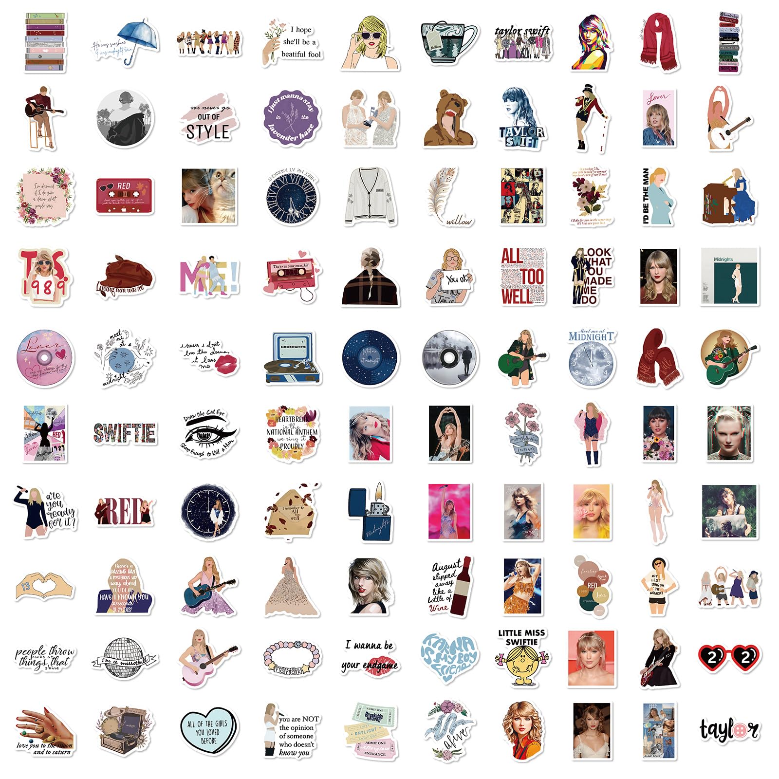 100Pcs Taylor Swift Stickers - Waterproof Vinyl Decals for Fans, Teens & Adults - Perfect for Water Bottles, Laptops, Skateboards, Guitars & DIY Crafts - Music Lover Gift & Room Decor