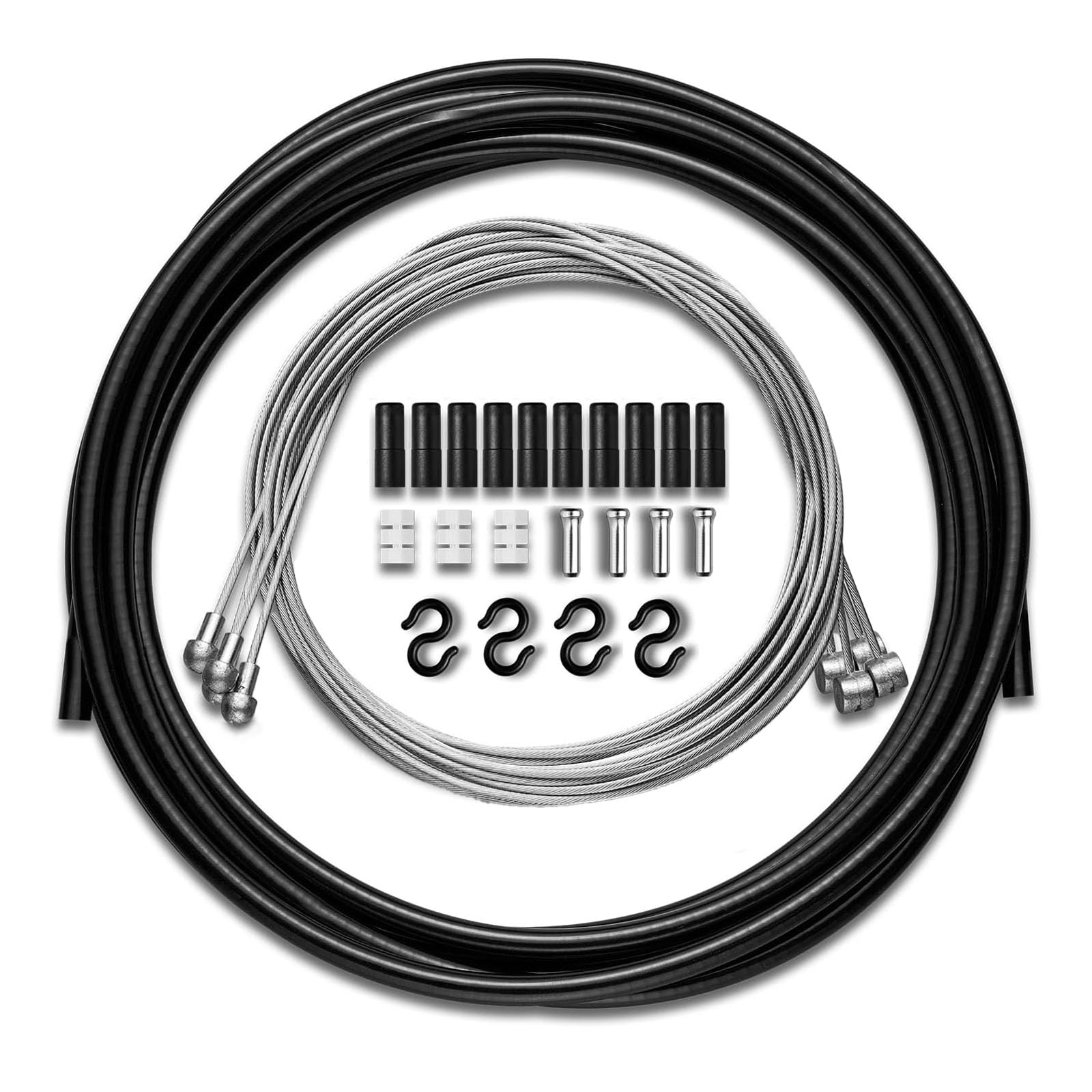 4PCS Professional Bike Brake Cable and Housing Set - Universal Mountain & Road Bike Brake Cables for Front & Rear - Durable Black Brake Wire Kit (17x17x0.5) - Perfect for Cycling Maintenance, Repair & Upgrades