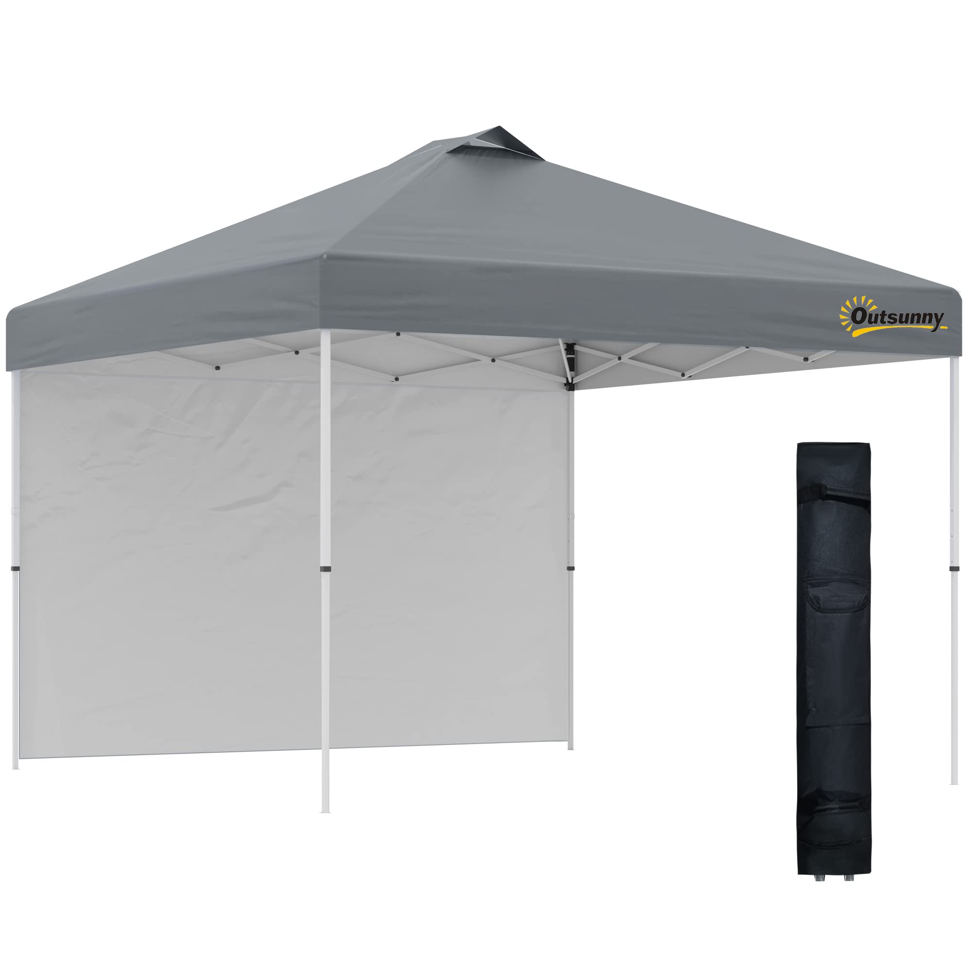 Outsunny 10' x 10' Pop Up Canopy Tent with Sidewall - Instant Sun Shelter for Outdoor Events, Parties, Camping & Backyard - Adjustable Height & Wheeled Carry Bag - Perfect for Picnics, BBQs, Beach & Patio Use (Gray)