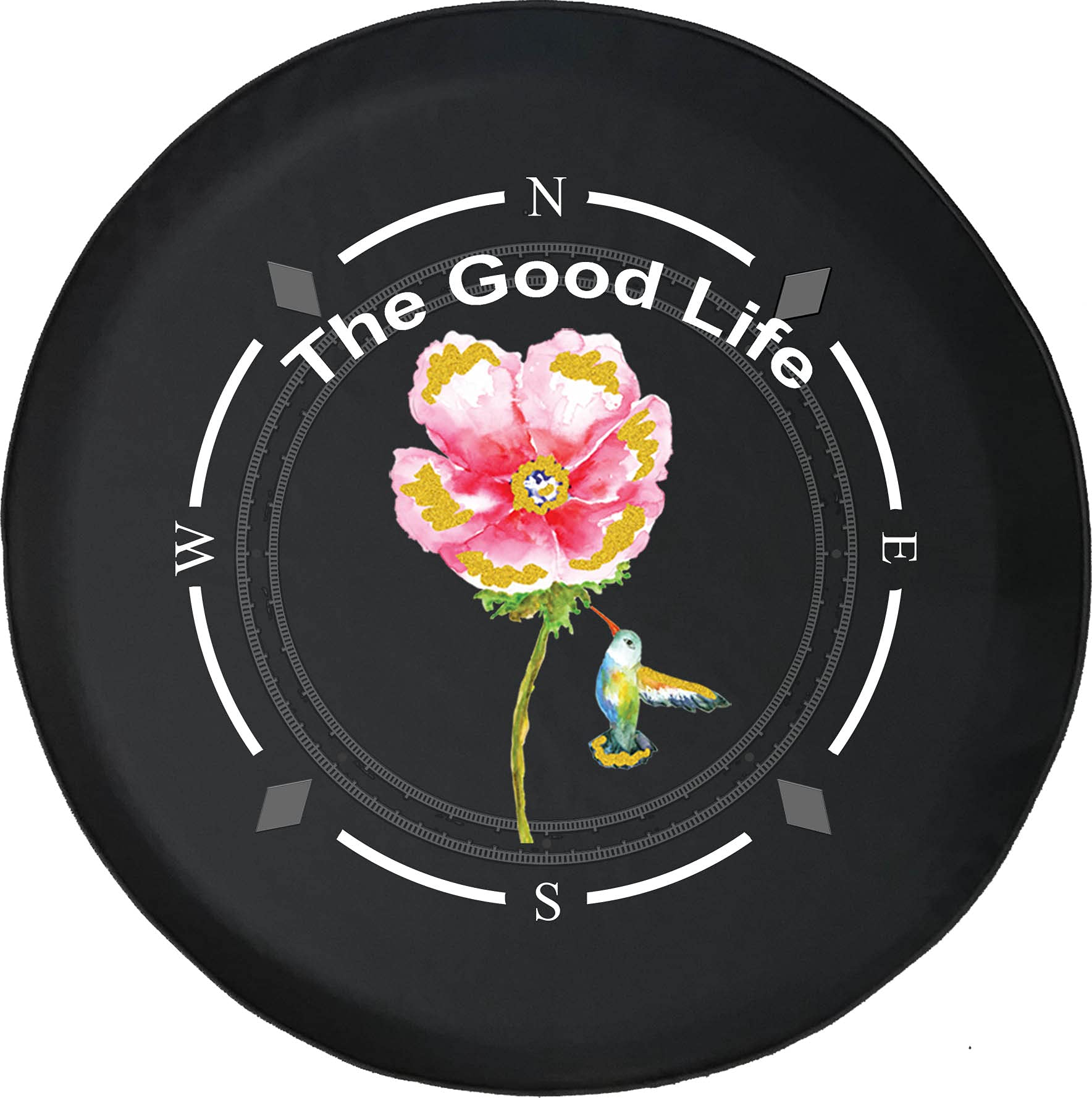 American Unlimited Spare Tire Cover with Compass & Watercolor Hummingbird Design - Universal Fit for SUV, Trailer, RV & Most Vehicles - Perfect for Road Trips, Camping & Outdoor Adventures