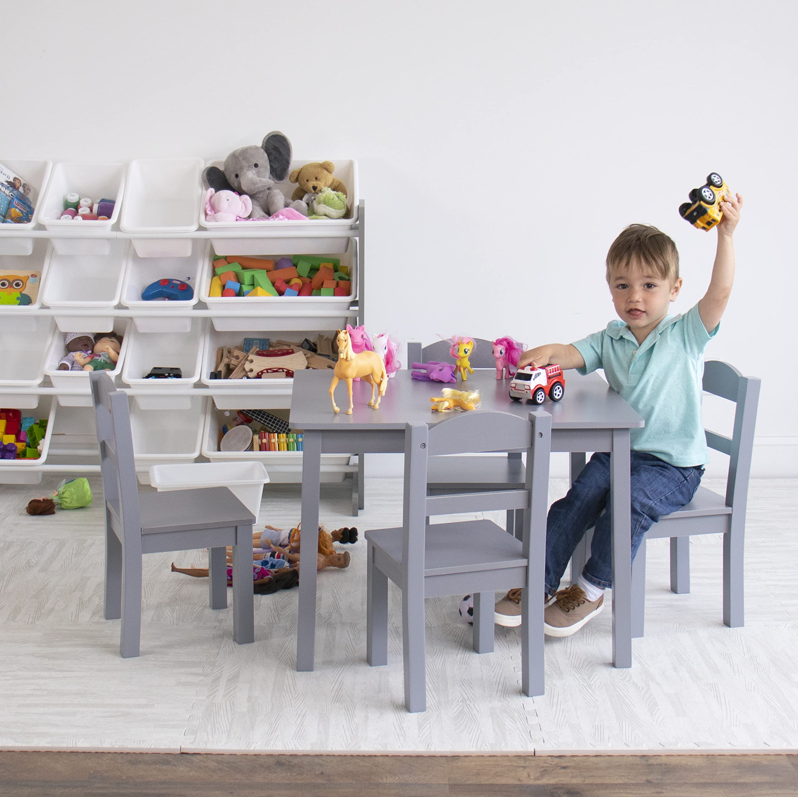 Humble Crew Kids Wooden Table and 4 Chairs Set - Grey Toddler Activity Table with Chairs for Arts, Crafts, Snack Time - Sturdy & Durable Children's Furniture for Playroom, Classroom, or Home Learning Space