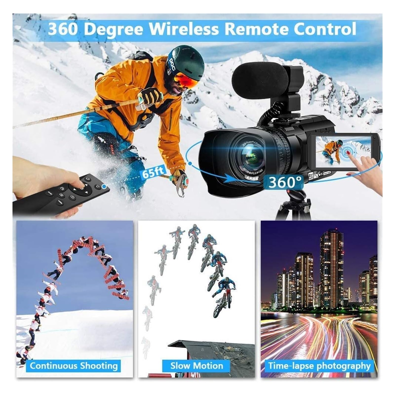4K Rotating Touch Screen Vlog Camera - 64MP WiFi Webcam for Livestreaming & YouTube