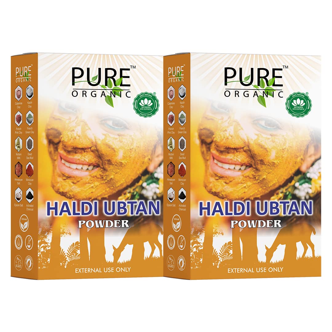 SKYMORN Pure Organic Turmeric Ubtan Powder Face Pack - 100g (Pack of 2) | Skin Brightening, Tan Removal & Glow Enhancement | Natural Fairness Treatment for Face & Body | Bridal Skincare & Daily Moisturizer | Perfect for Pre-Wedding Care & Radiant Skin Routine
