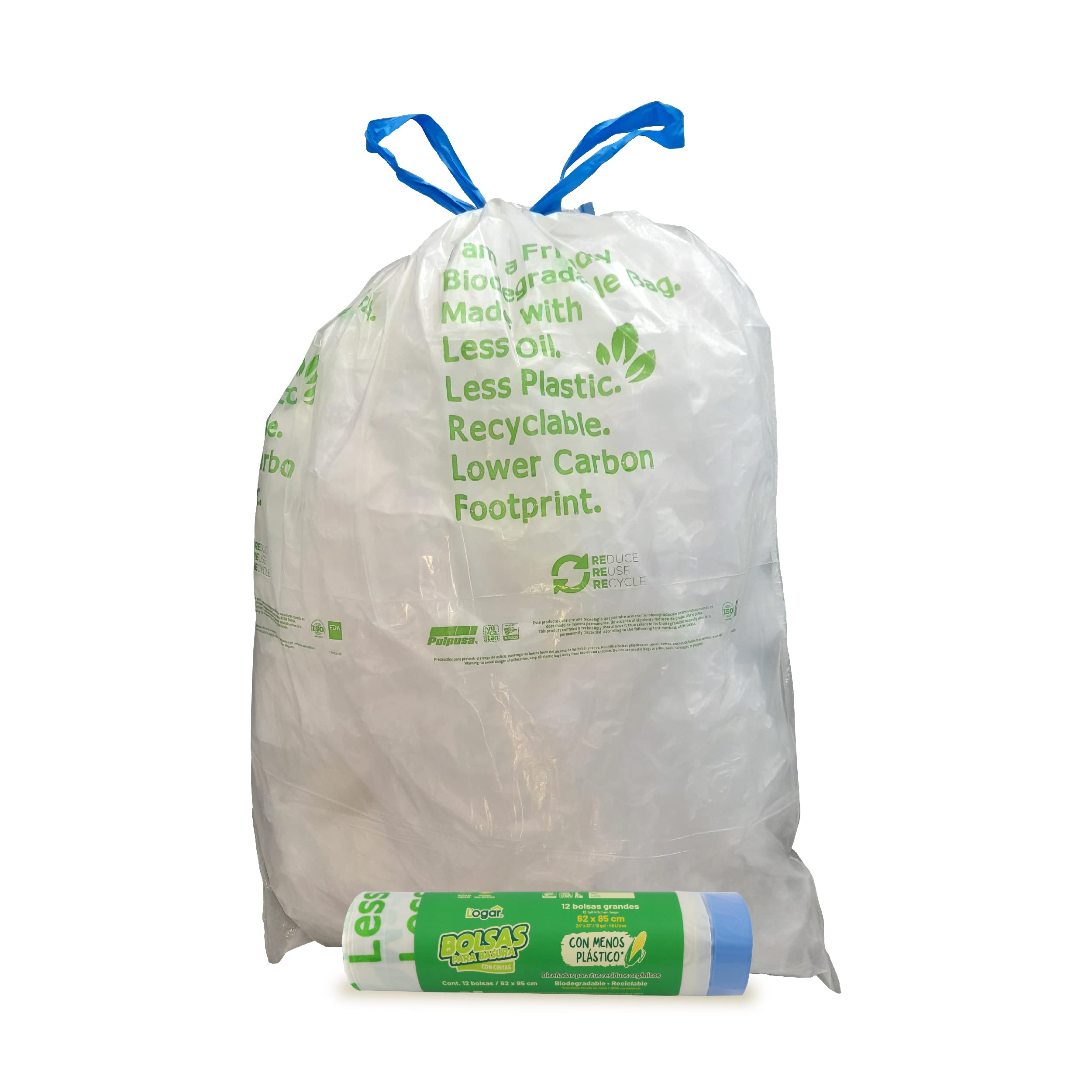 Biodegradable Trash Bags with Drawstring - 13 Gallon, 24.4x33.46 Inches - 20 Rolls (240 Bags Total) - Heavy Duty Kitchen & Office Garbage Bags for Home, Business & Outdoor Use