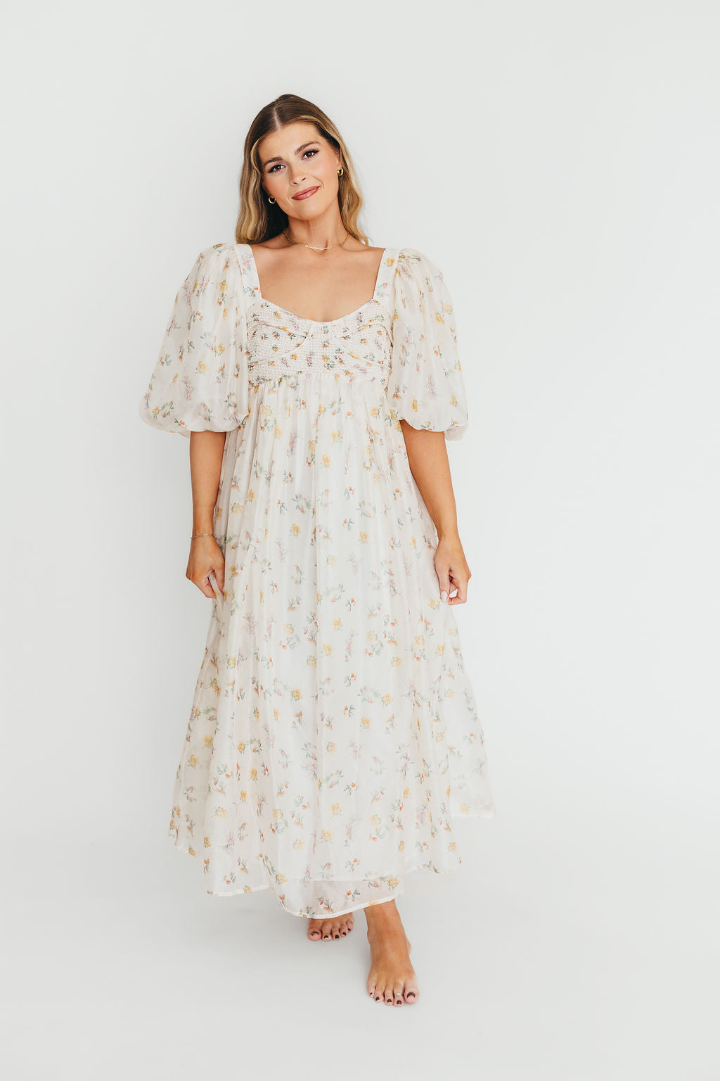 Harlow Maxi Dress - Tiny Yellow Floral Print, Bump Friendly Maternity Dress, Inclusive Sizing S-3XL | Perfect for Summer Vacations, Beach Weddings & Boho Chic Outfits