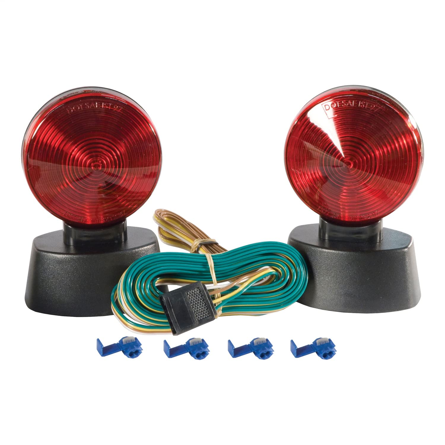 CURT 53200 Magnetic Trailer Lights for Dinghy Towing - 4-Pin Flat Plug Stop Tail Turn Signal Lights - Waterproof LED Lights for Boat, RV, Utility & Car Trailers - Easy Installation for Safe Night Towing