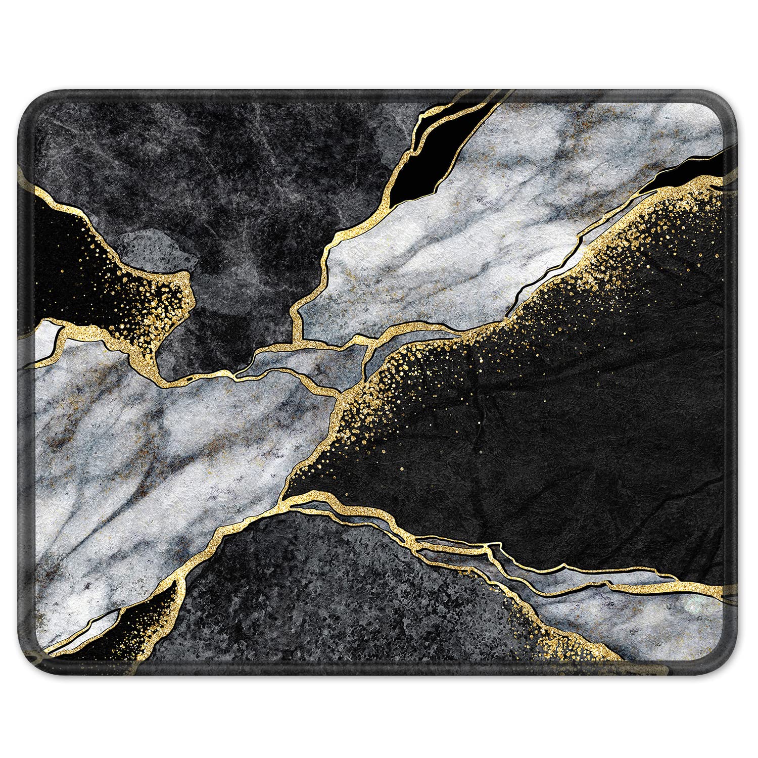 BOSOBO Premium Square Anti-Slip Rubber Gaming Mouse Pad - Waterproof Textured Mouse Mat with Stitched Edge for Office & Gaming - Cute White Black Marble Design for Women & Men - 10