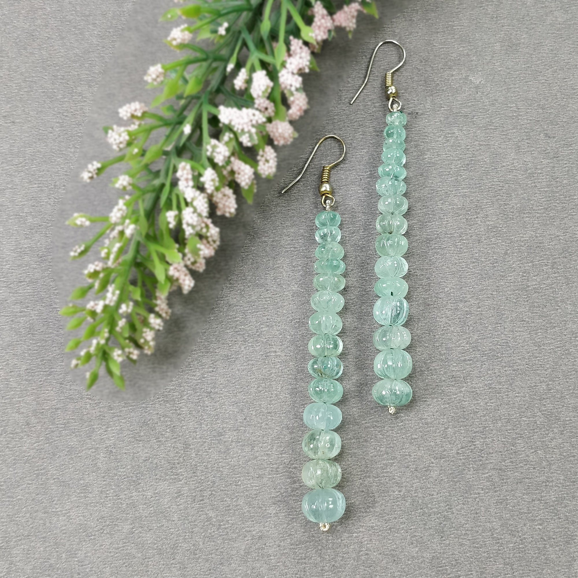 Natural Untreated Emerald Gemstone 925 Sterling Silver Beaded Hook Earrings - 50.10gms with 3.30ct Melon Beads | Elegant Jewelry for Women, Perfect for Weddings, Parties & Special Occasions