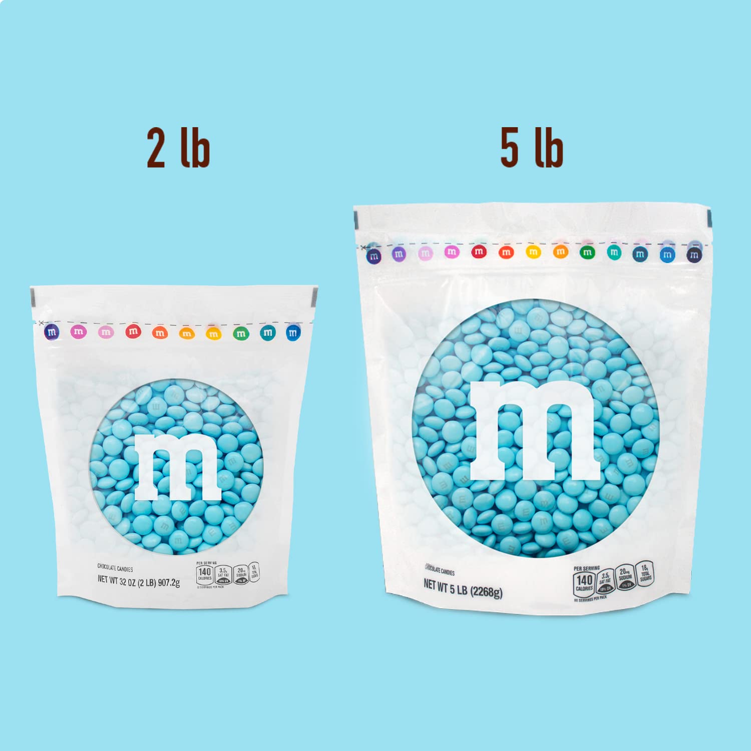 M&M’S Light Blue Milk Chocolate Candy, 5lbs Bulk Resealable Bag - Perfect for Candy Bars, Birthday Parties, Baby Showers, Gender Reveals, Dessert Tables & DIY Party Favors - Great for Celebrations, Gifts and Sweet Treats