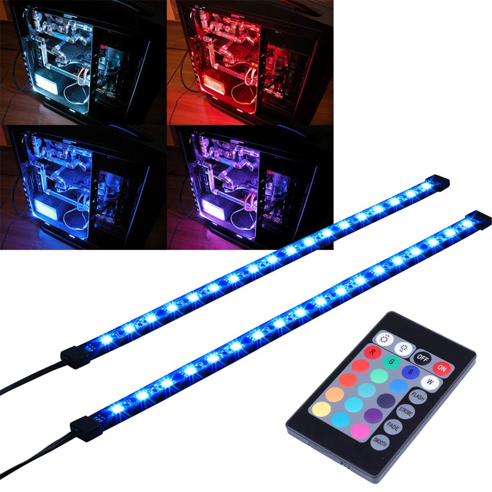 RGB LED Strip Lights for PC - Magnetic Computer Case Lighting with 24-Key Remote Controller (2 Pack, 30CM, R Series) - Perfect for Gaming Setups, Home Office Desktops & Mid/Full Tower PC Customization