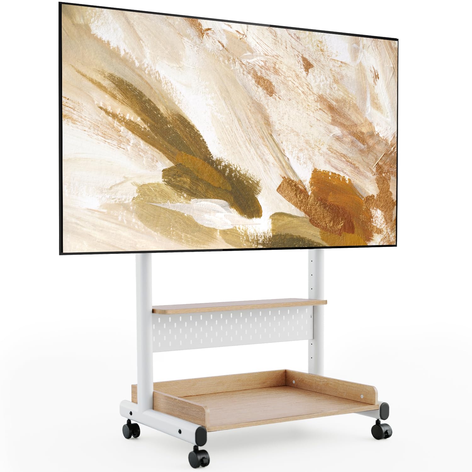 FITUEYES Heavy Duty Rolling TV Stand for 40-85 Inch Flat/Curved Screens - Mobile Corner TV Cart with Mount & Wood Storage Shelf - Holds Up to 132 lbs - Perfect for Living Room, Bedroom, or Office Entertainment Setup