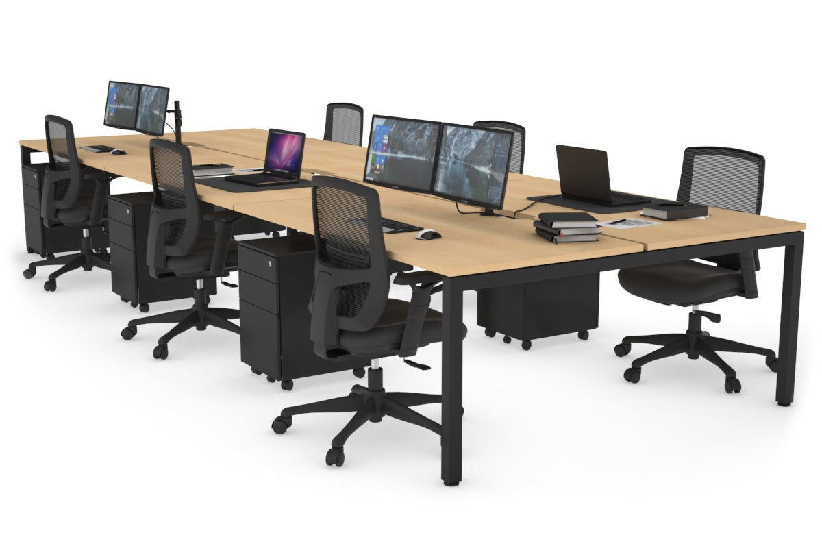 6-Person Office Workstation with Quadro Square Legs - 1600L x 800W Dimensions, Cable Management Scallop for Organized Workspace - Perfect for Open Office Layouts, Team Collaboration & Modern Workspaces