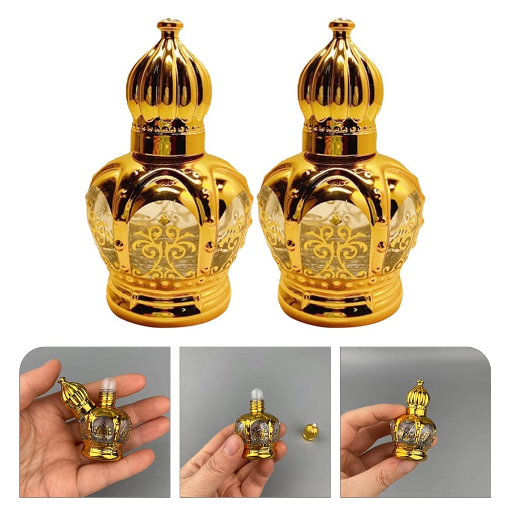2 Pack Empty Refillable Essential Oil Roller Bottles - Vintage Arabic Crystal Glass Roller Bottles for Perfume & Aromatherapy | Perfect for DIY Essential Oils, Travel & Gift Sets