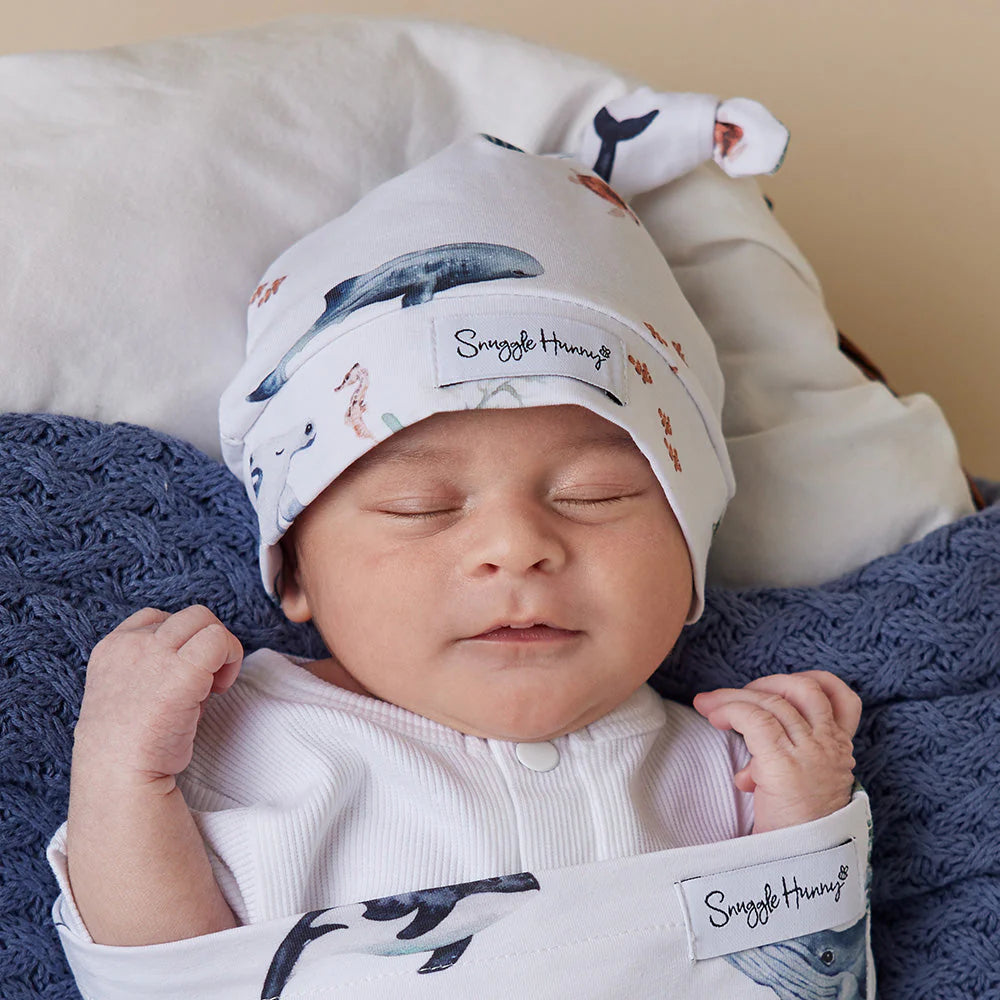 Snuggle Hunny Organic Knotted Beanie for Babies - Soft Cotton Ocean Blue Hat for Newborns & Toddlers - Perfect for Winter Outfits, Photoshoots & Outdoor Adventures