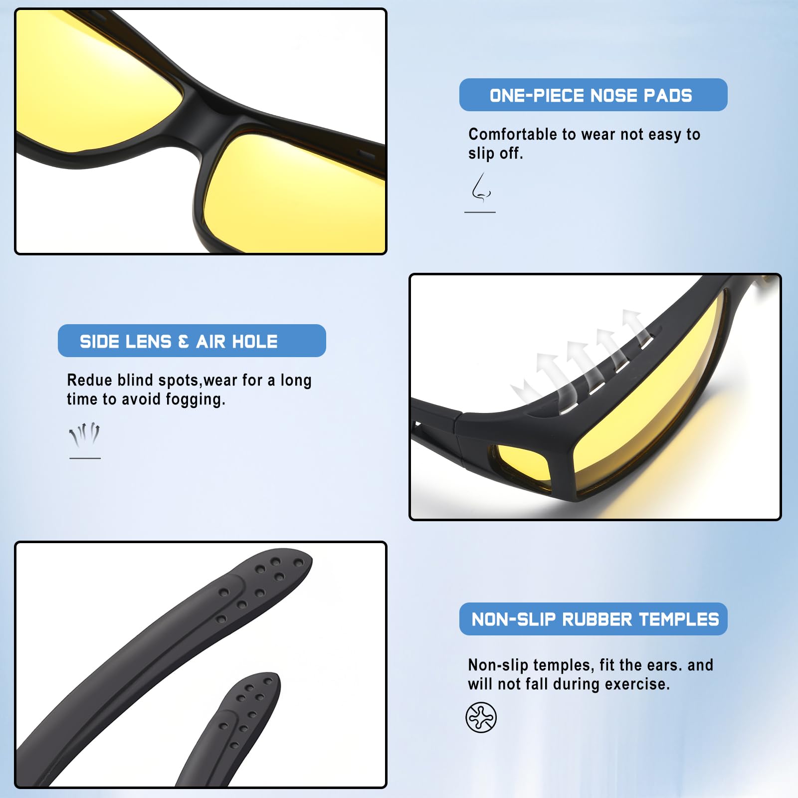 Night Vision Driving Glasses - Polarized Fit Over Sunglasses for Men - Safe Night Driving