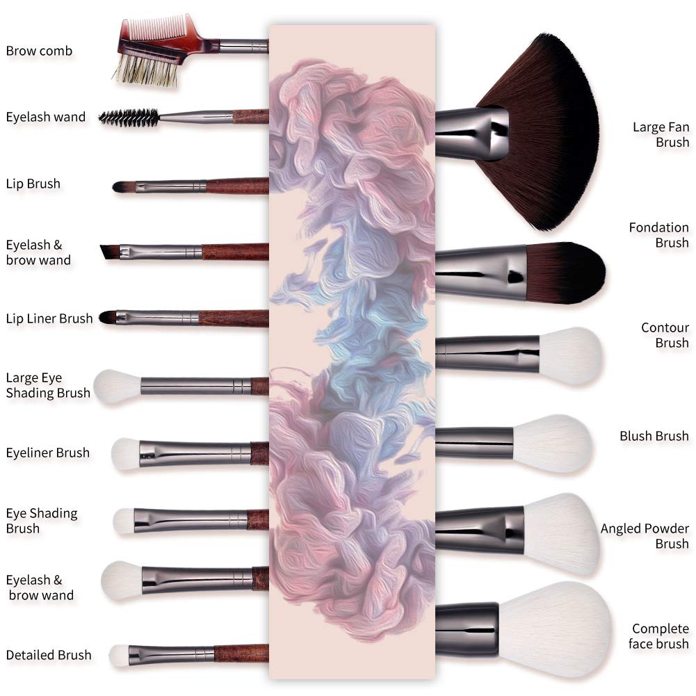 16-Piece Professional Makeup Brush Set - Premium Synthetic Bristles with Tapered Wooden Handles - Foundation, Eyeshadow & Concealer Brushes - Complete Makeup Kit for Daily Beauty & Professional Makeup Application
