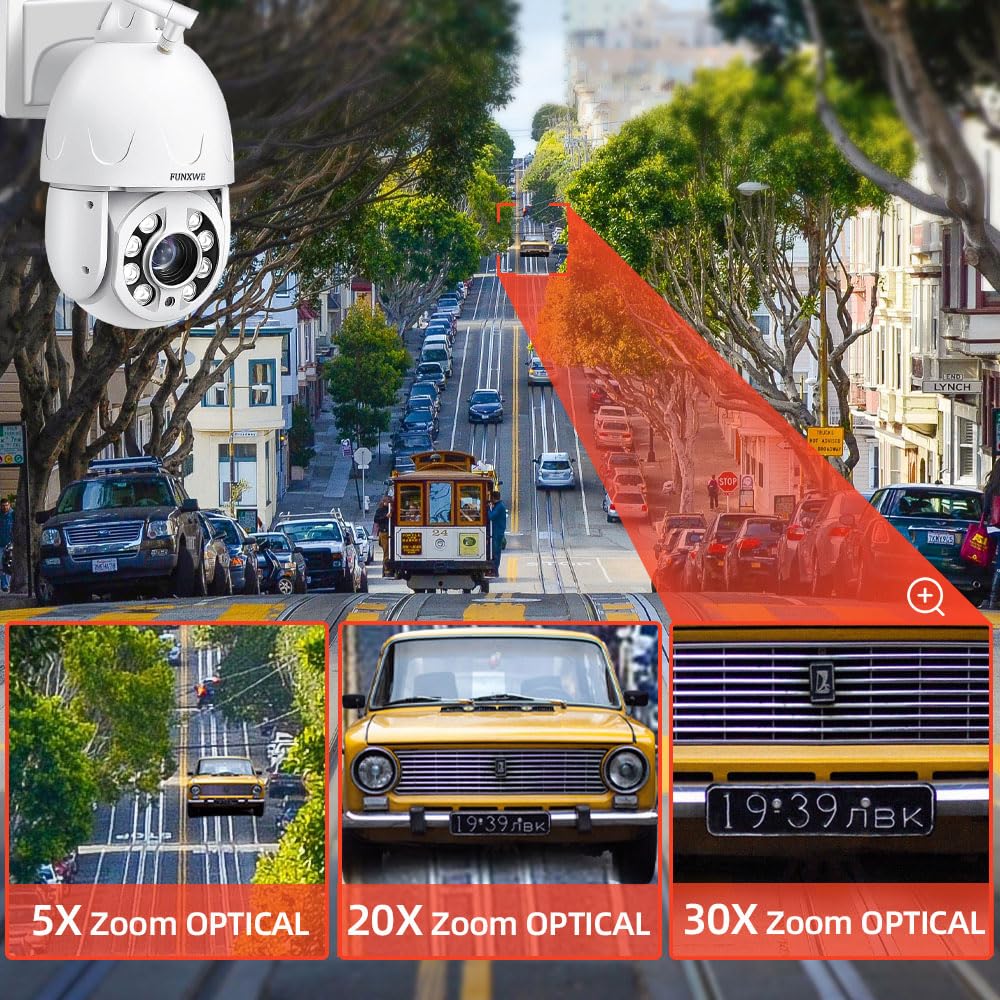 5MP 30X Optical Zoom WiFi Security PTZ Camera - Wireless/Wired CCTV Surveillance System with ONVIF, Two-Way Audio, Motion Detection & Auto Tracking, 330ft Color Night Vision - Ideal for Home Security, Business Monitoring & Outdoor Surveillance