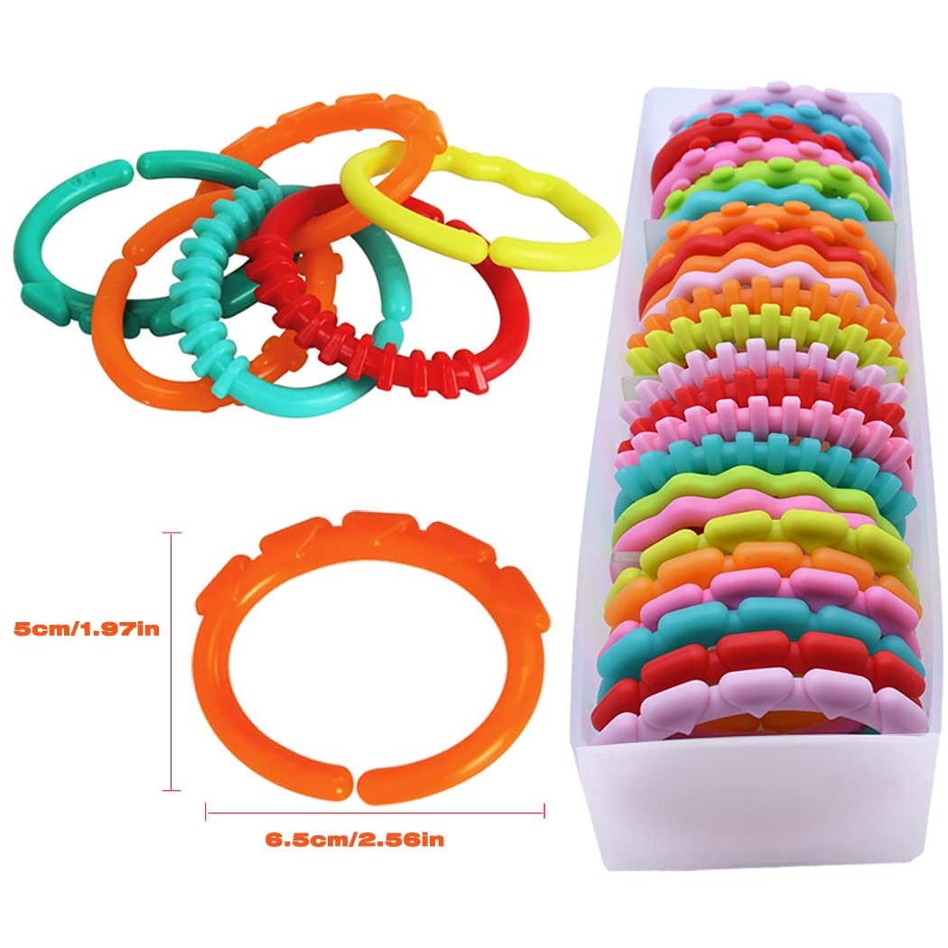 24 Pack Baby Linking Rings Toys for Infants - Early Learning & Sensory Toy Set for Boys & Girls - Perfect for Car Seat, Stroller & Travel - Includes Storage Box - Great for Teething, Motor Skills & Playtime