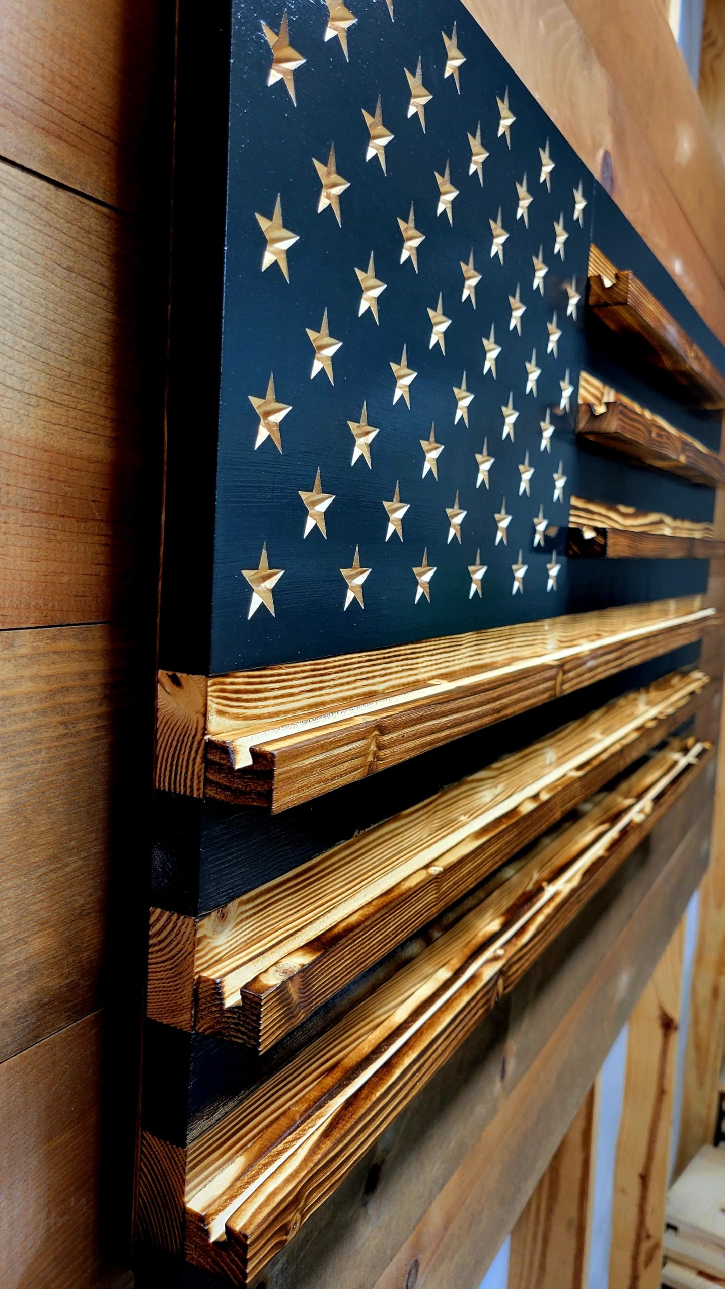 American Flag Challenge Coin Holder Display - Wooden Shelf Holds 90-100 Coins | Military, Police, Law Enforcement & First Responders Gift | Handmade in Texas | Perfect for Office, Home Decor & Collection Display